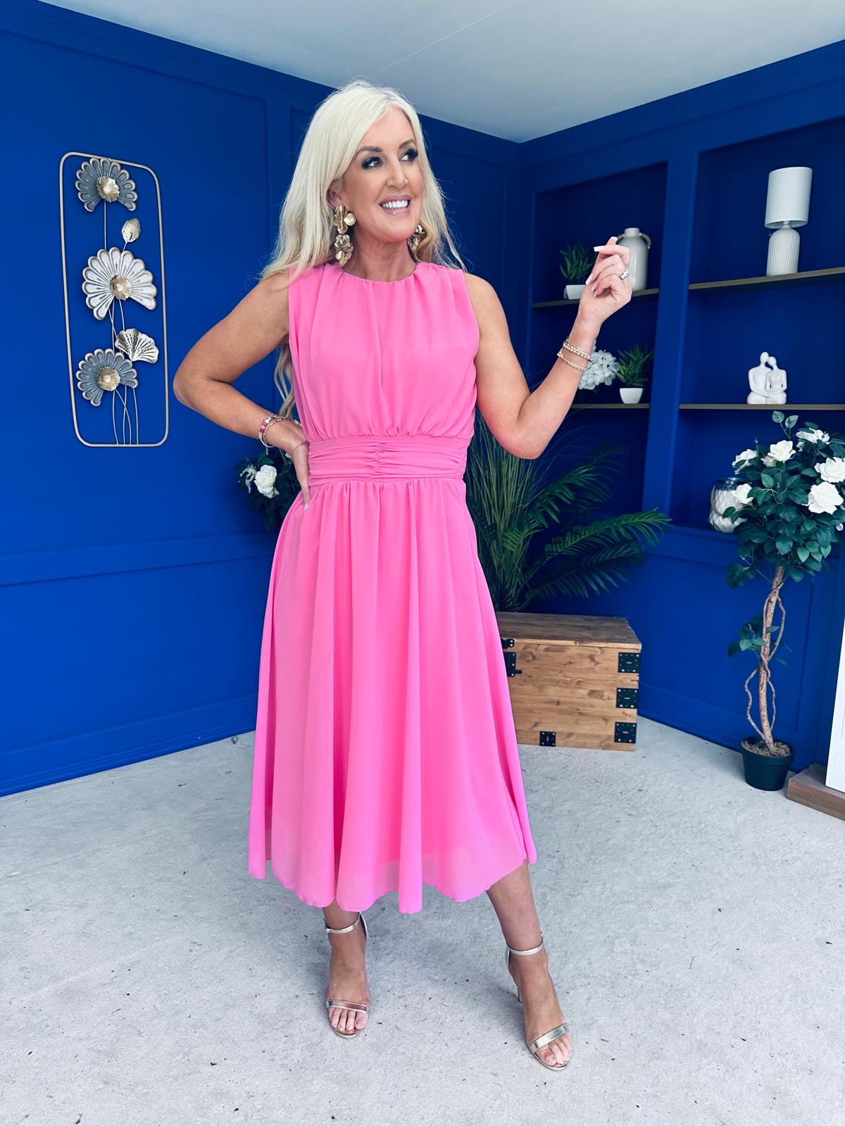 Freya Gathered Detail Midi Dress Pink