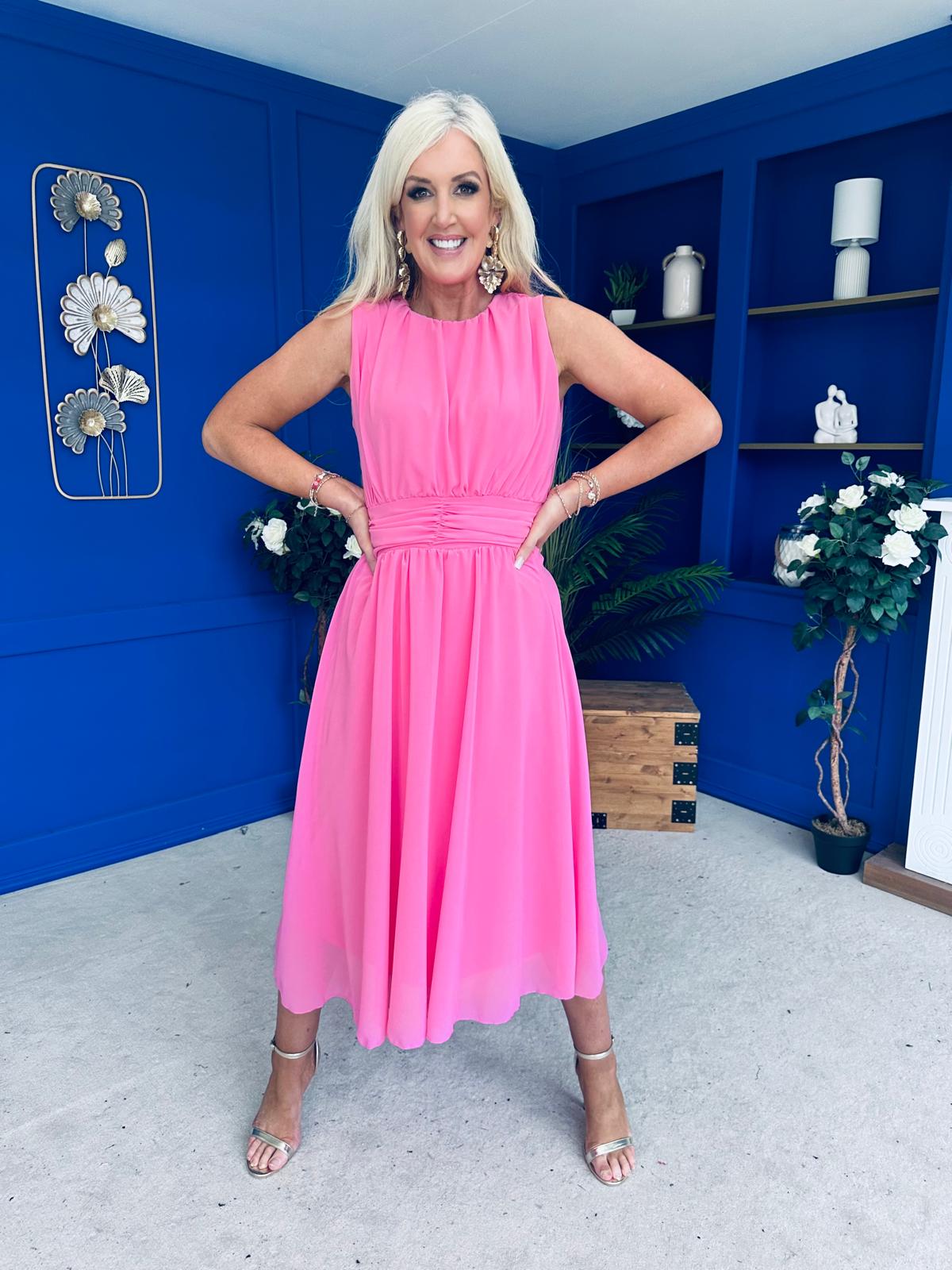 Freya Gathered Detail Midi Dress Pink