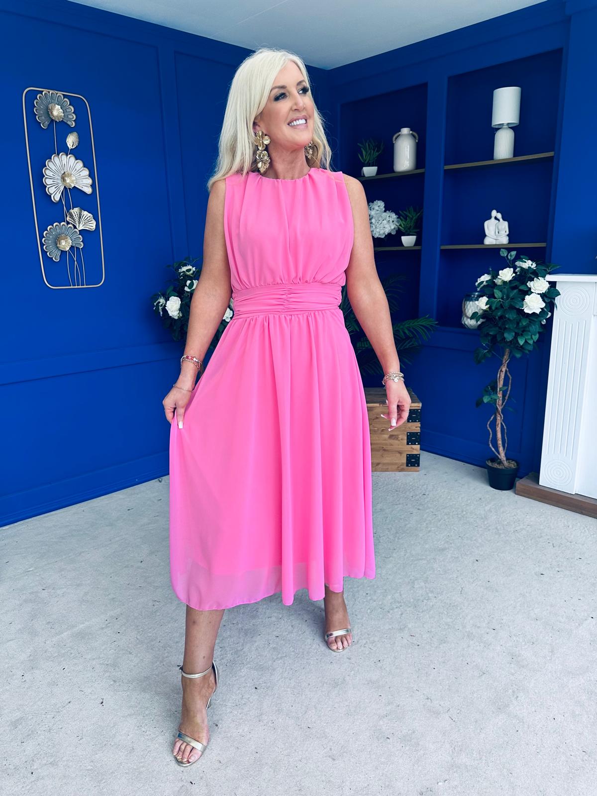 Freya Gathered Detail Midi Dress Pink