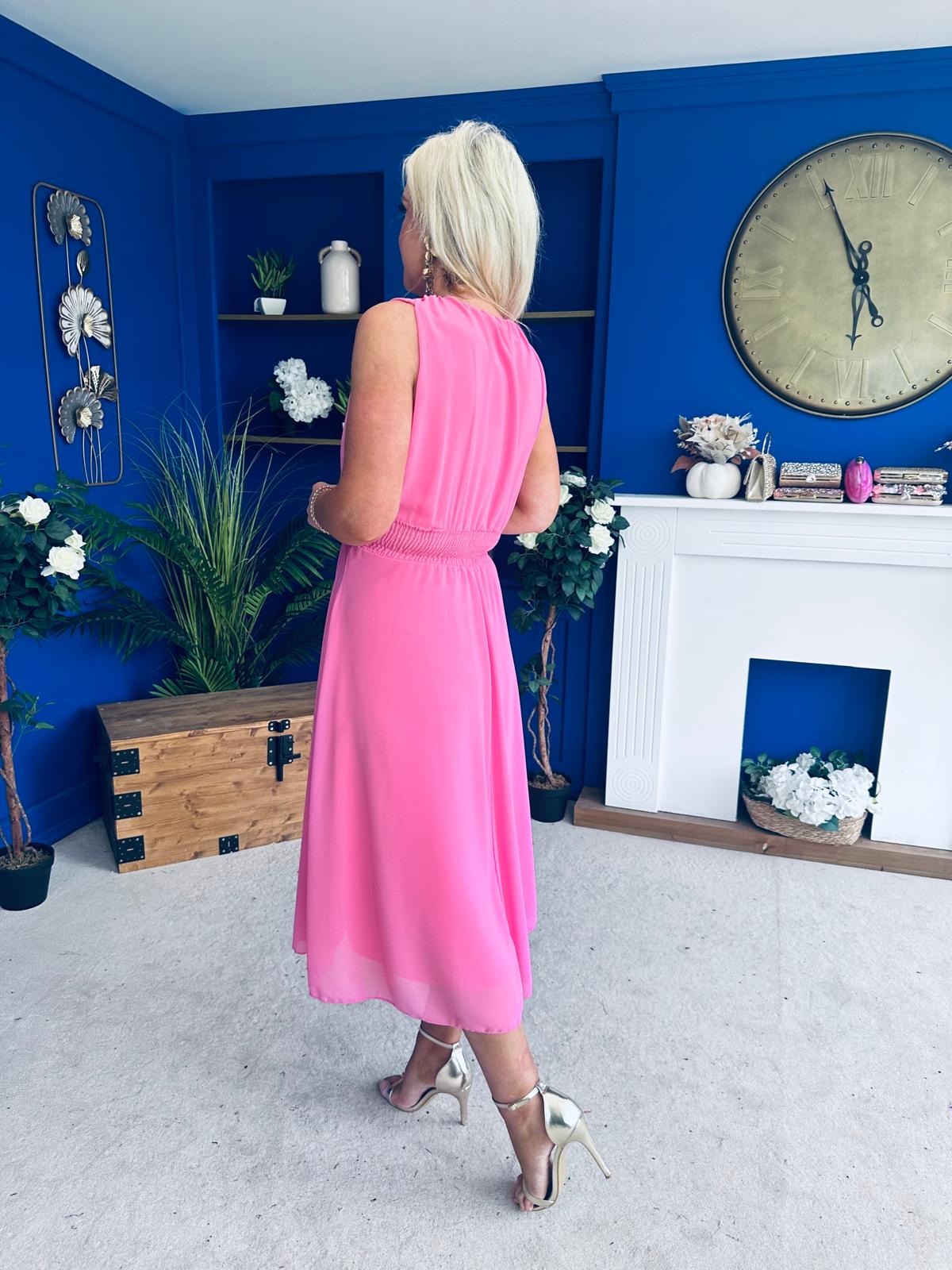 Freya Gathered Detail Midi Dress Pink