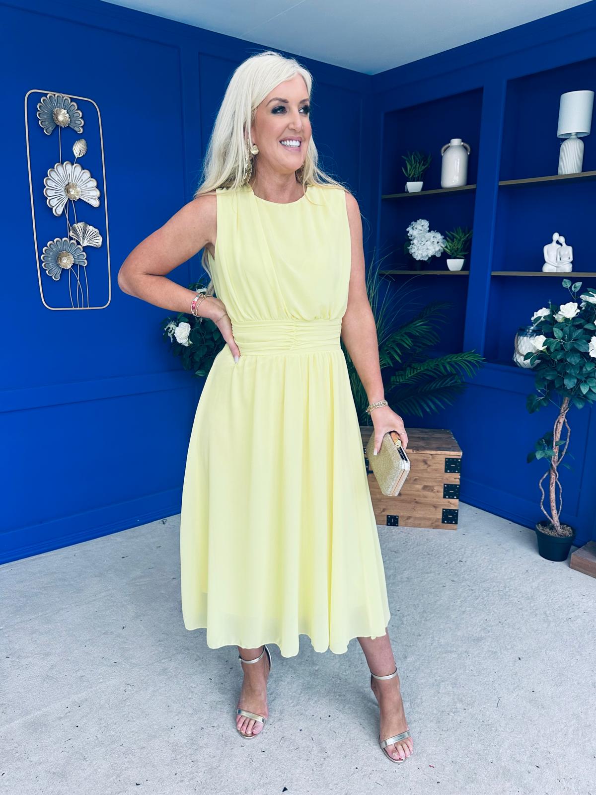 Freya Gathered Detail Midi Dress Yellow