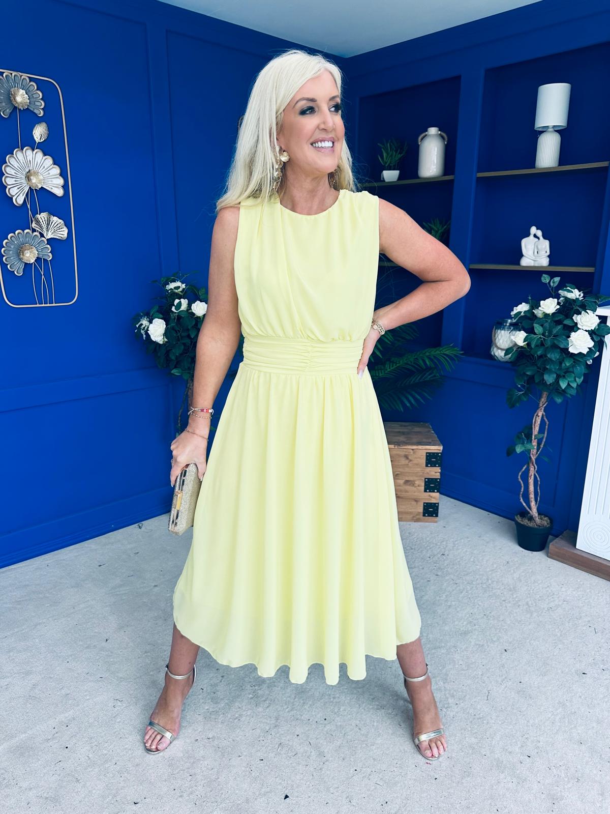 Freya Gathered Detail Midi Dress Yellow