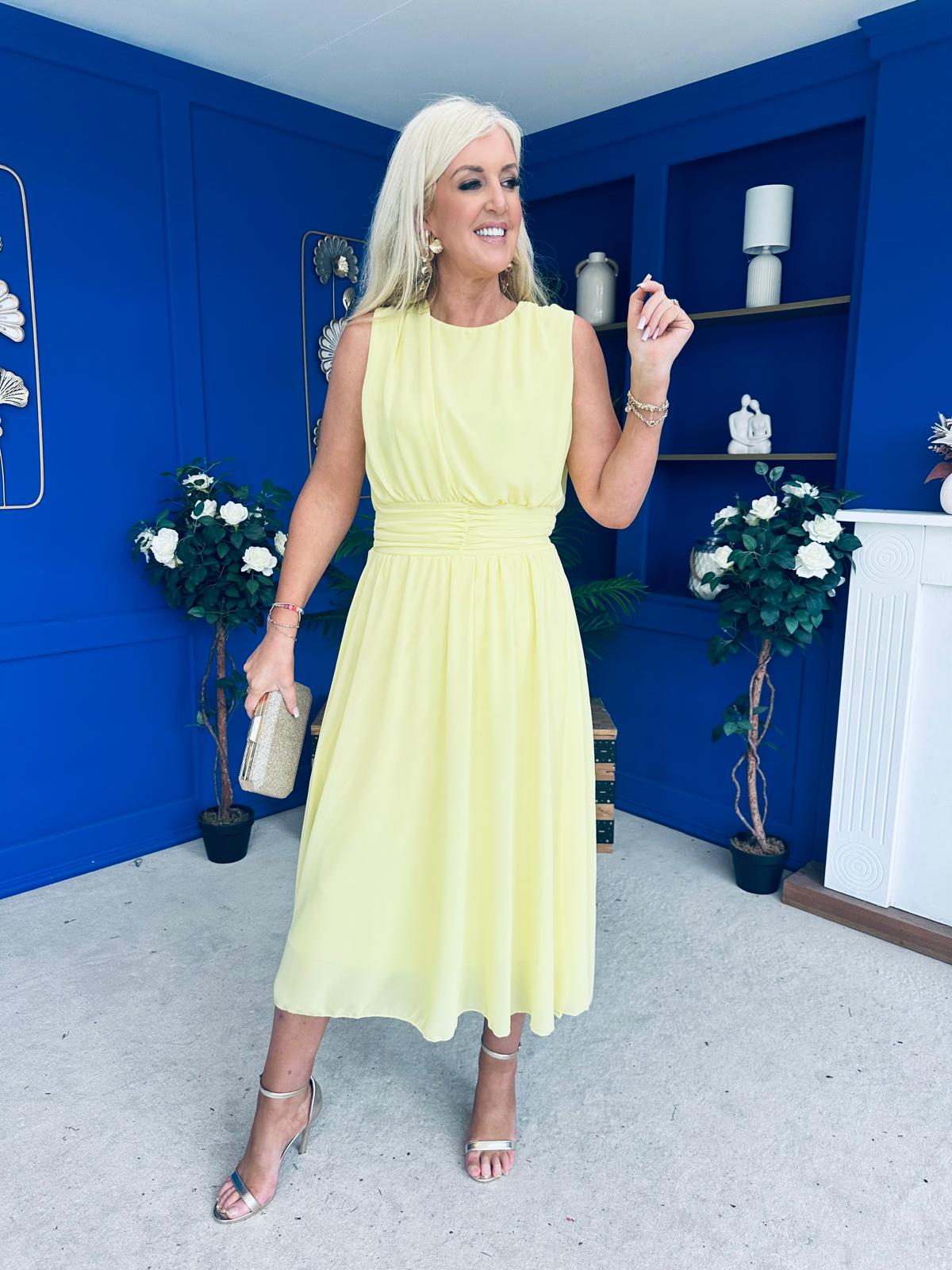 Freya Gathered Detail Midi Dress Yellow