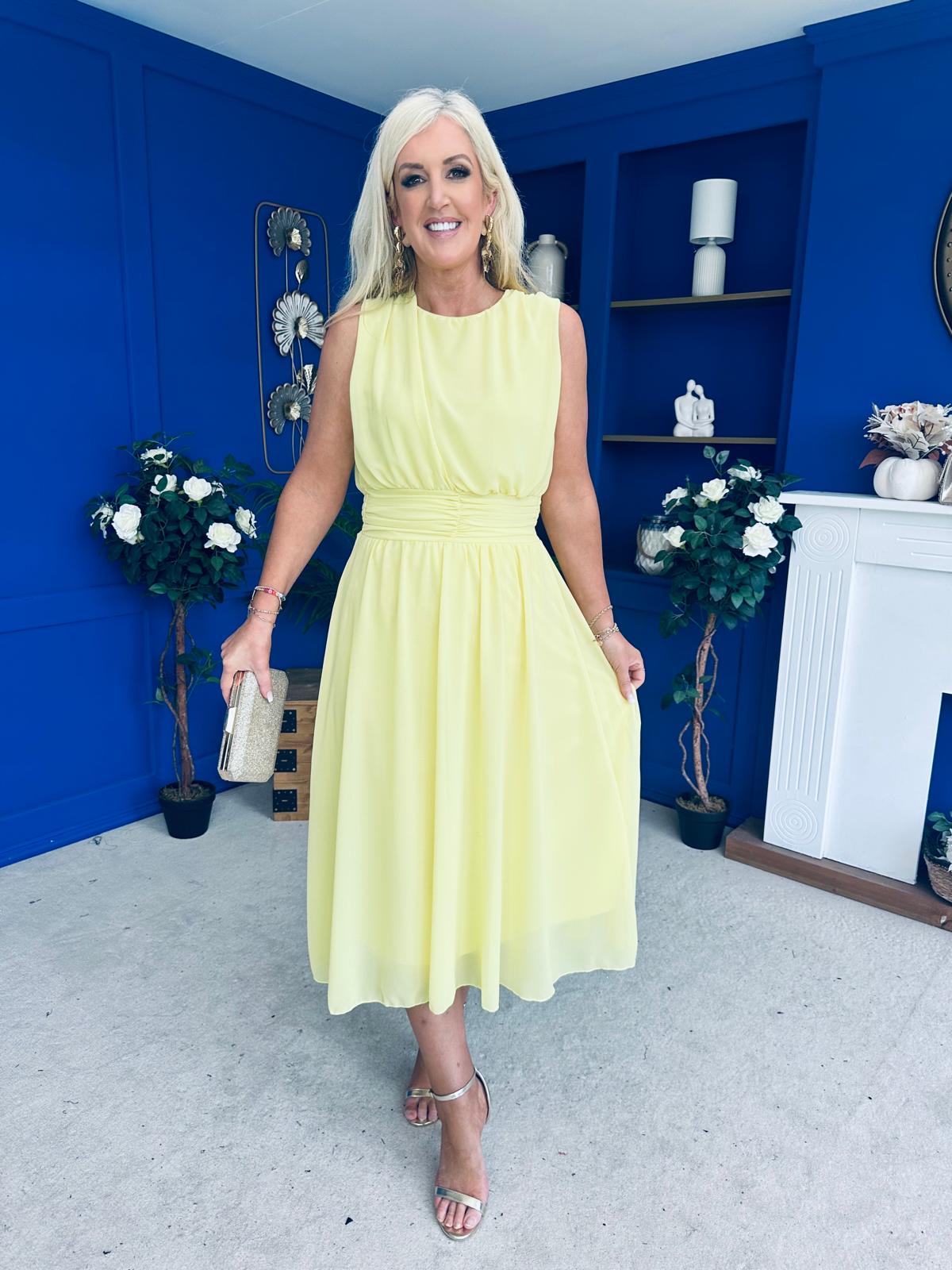 Freya Gathered Detail Midi Dress Yellow