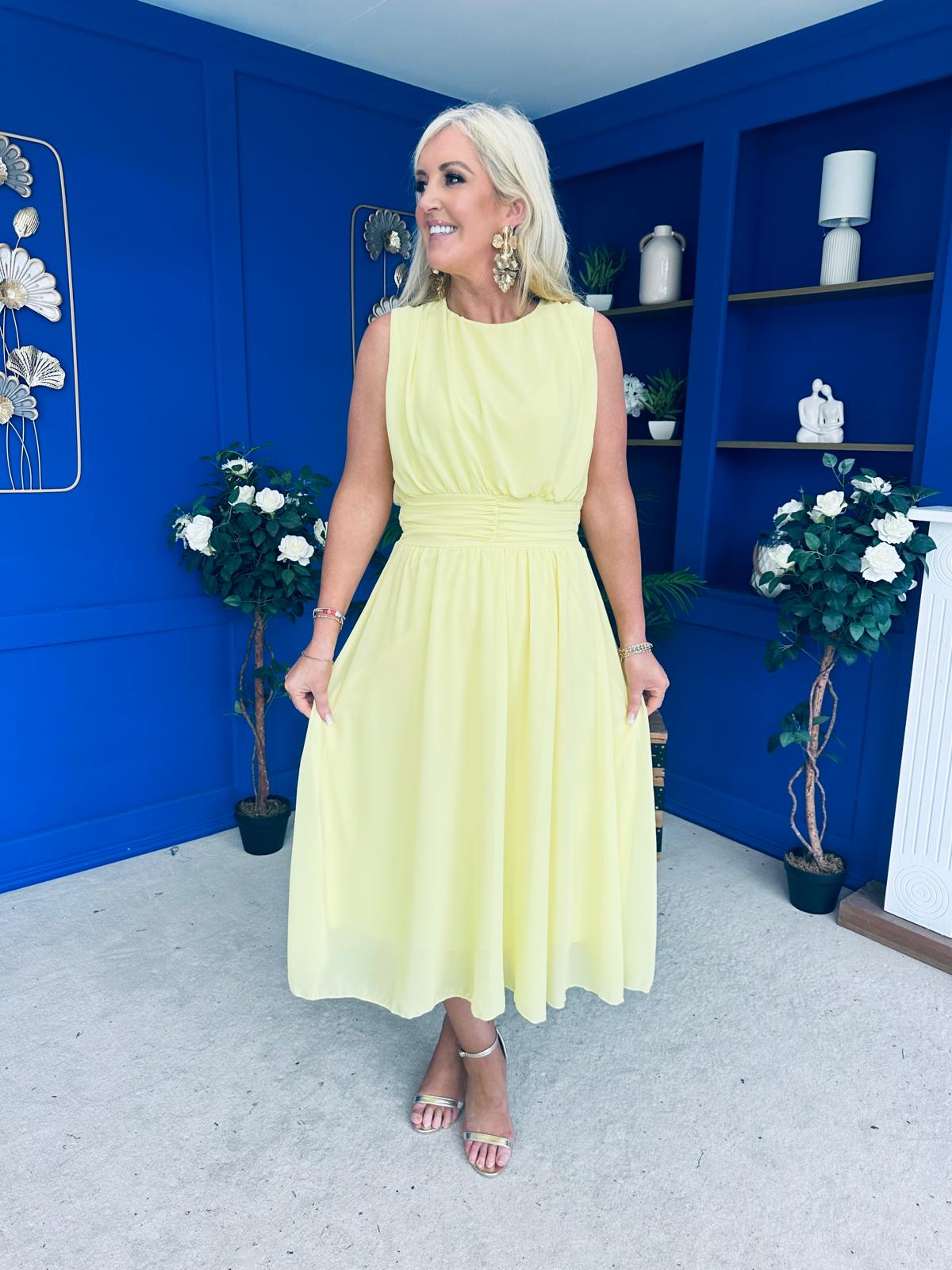 Freya Gathered Detail Midi Dress Yellow