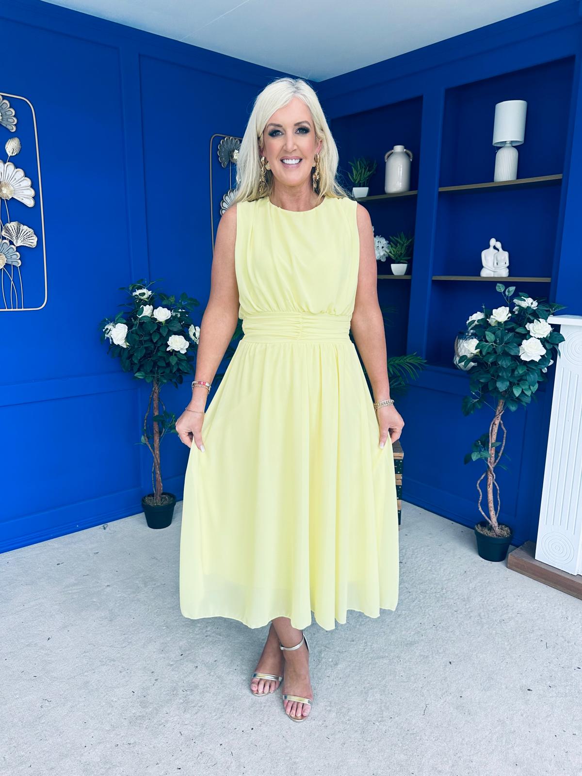 Freya Gathered Detail Midi Dress Yellow