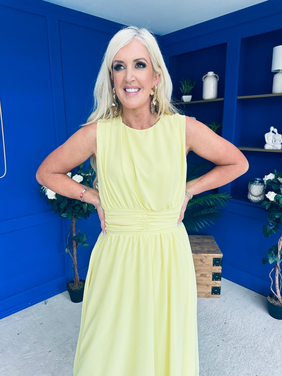 Freya Gathered Detail Midi Dress Yellow