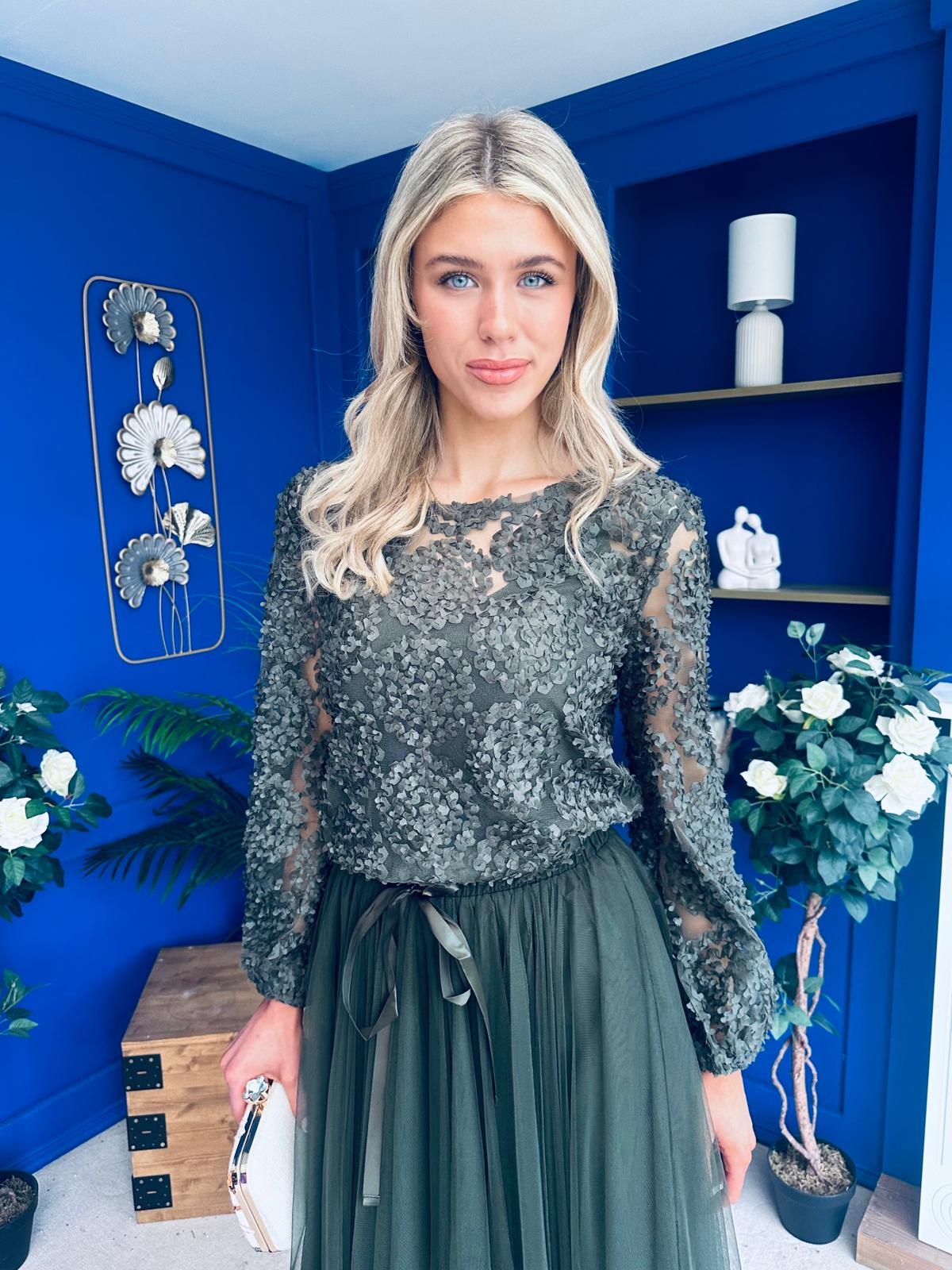 Alice 3D Sheer Top Khaki