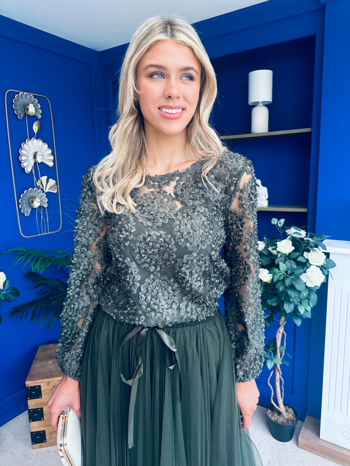 Alice 3D Sheer Top Khaki