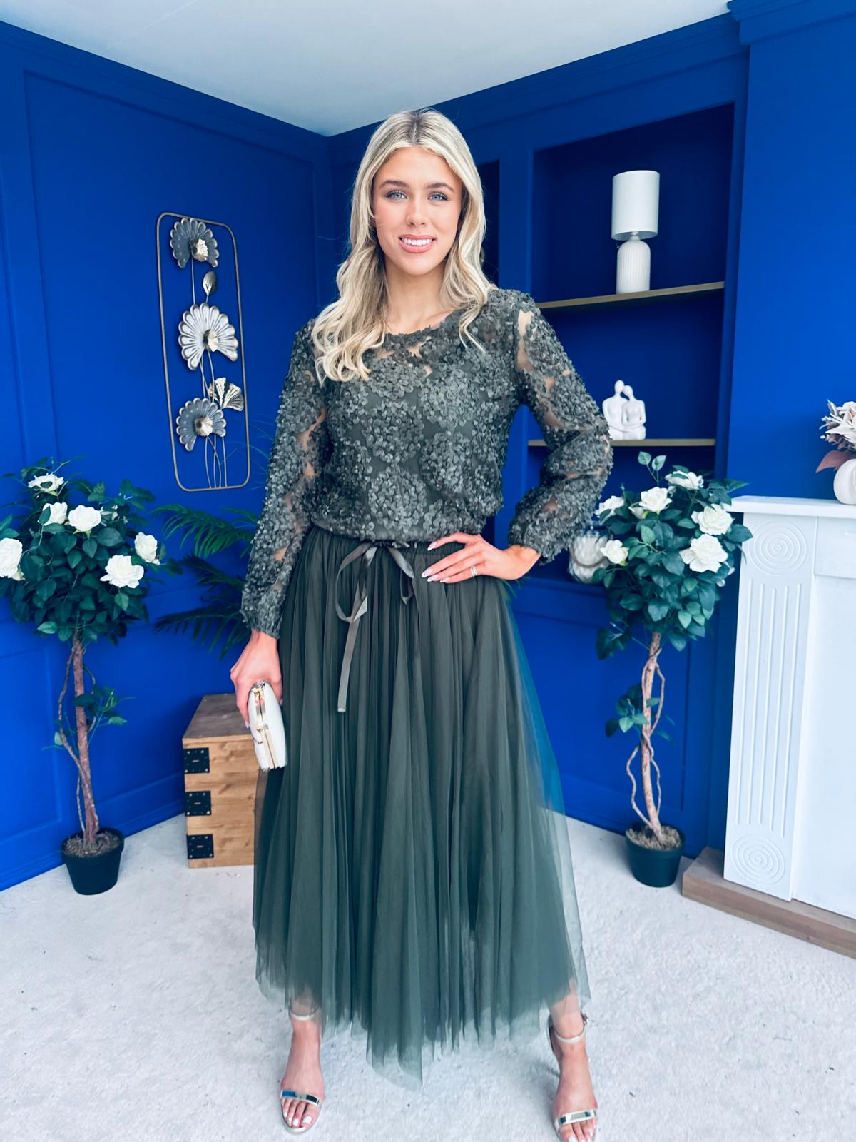 Alice 3D Sheer Top Khaki