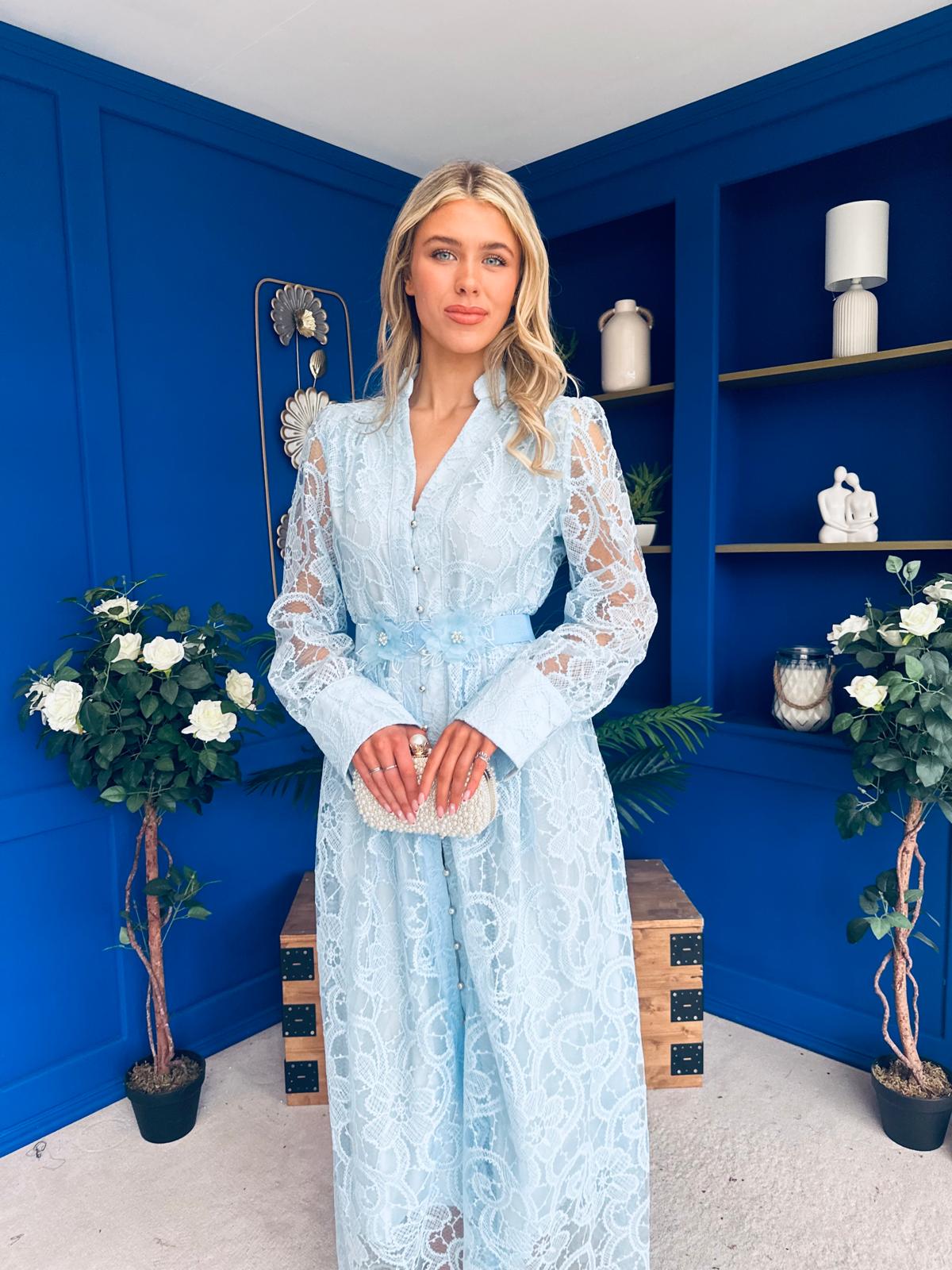 Marley Crochet Detail Midi Shirt Dress Pwr Blue