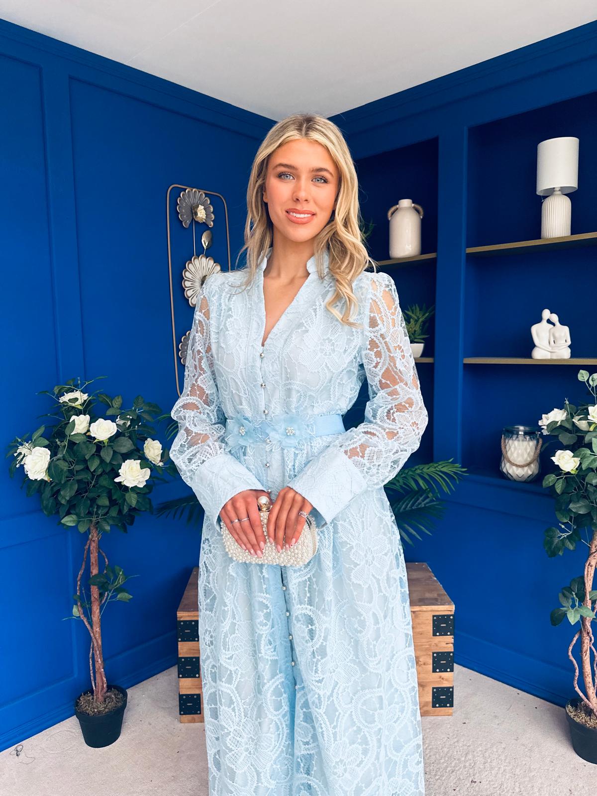 Marley Crochet Detail Midi Shirt Dress Pwr Blue
