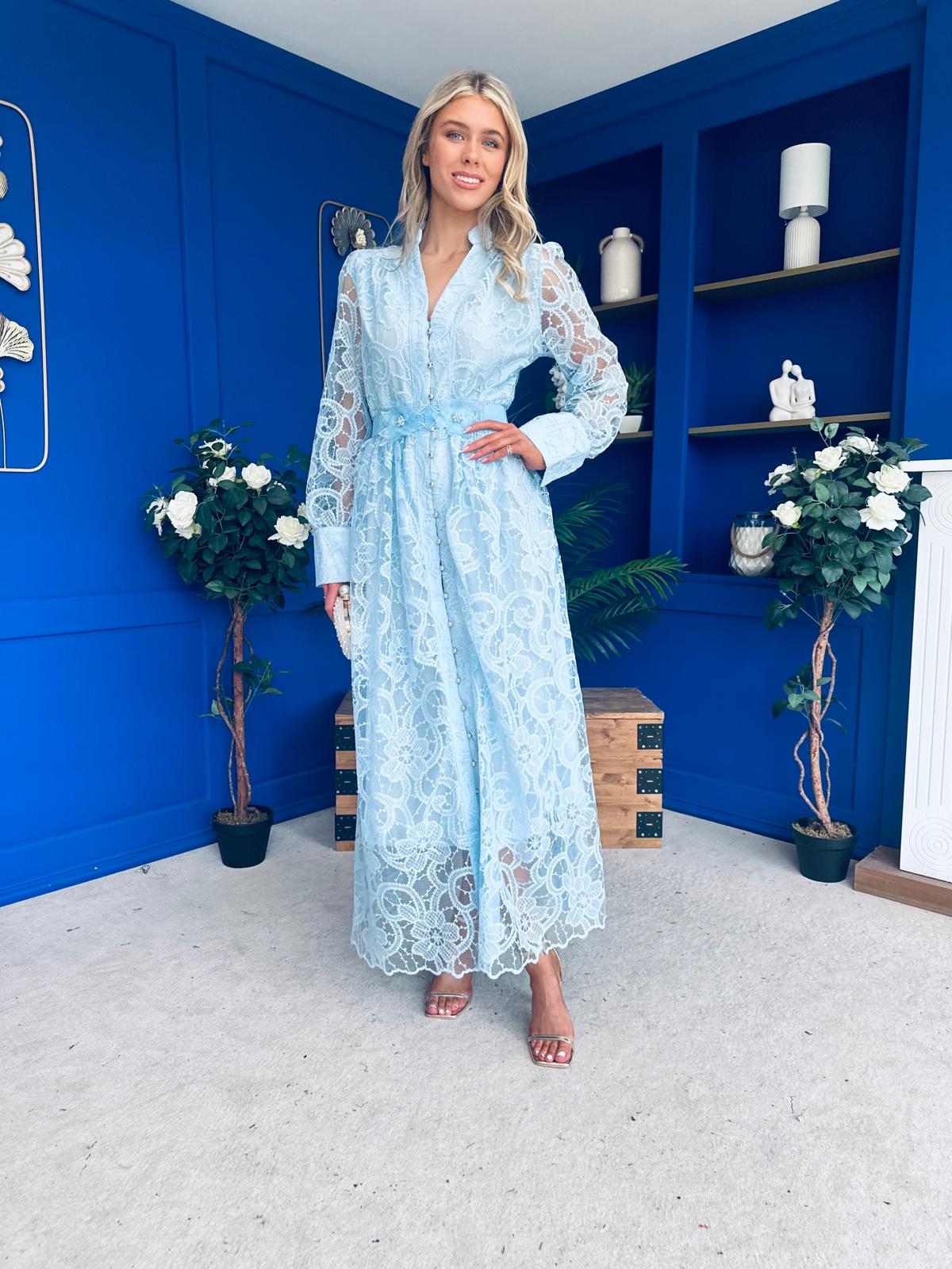 Marley Crochet Detail Midi Shirt Dress Pwr Blue