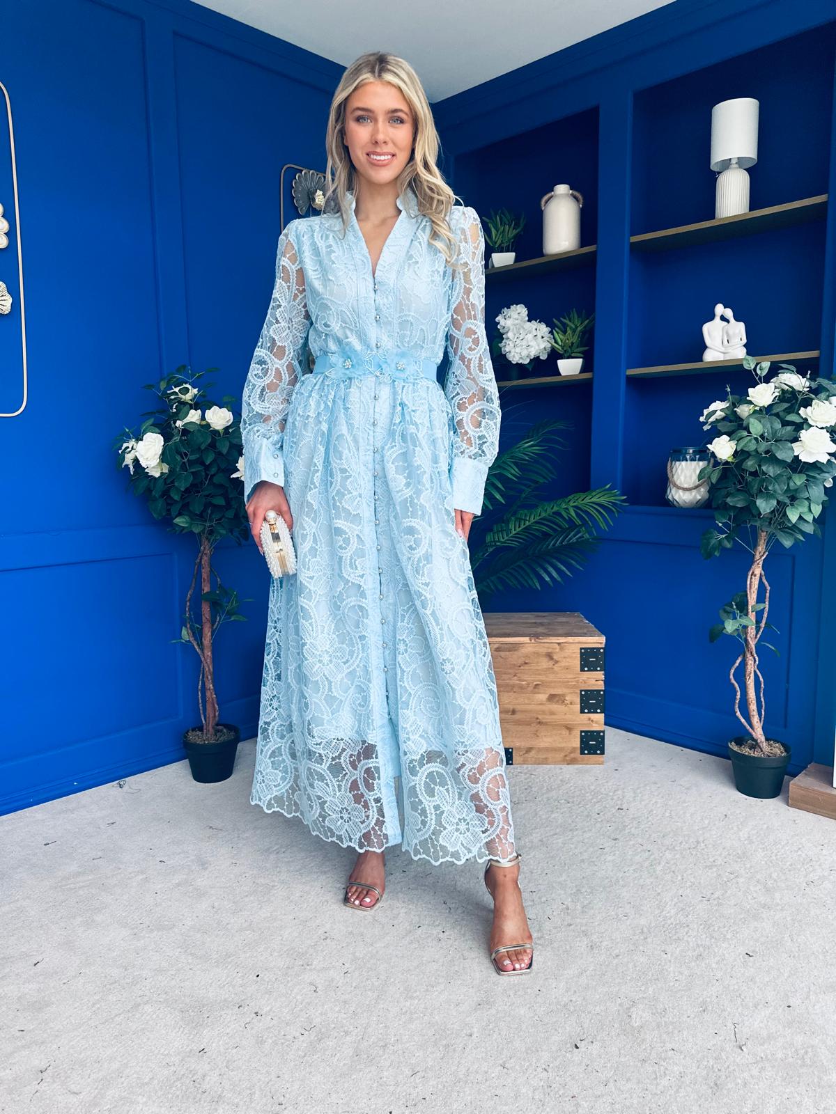Marley Crochet Detail Midi Shirt Dress Pwr Blue