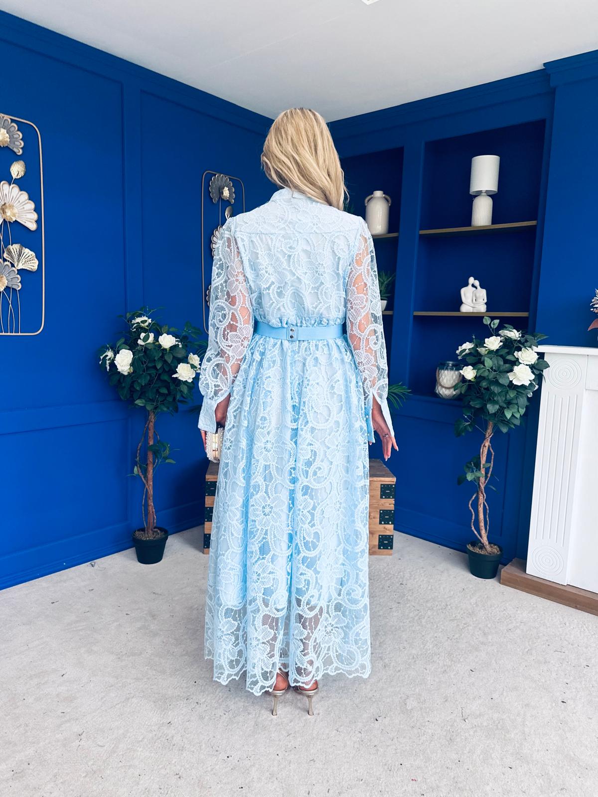 Marley Crochet Detail Midi Shirt Dress Pwr Blue