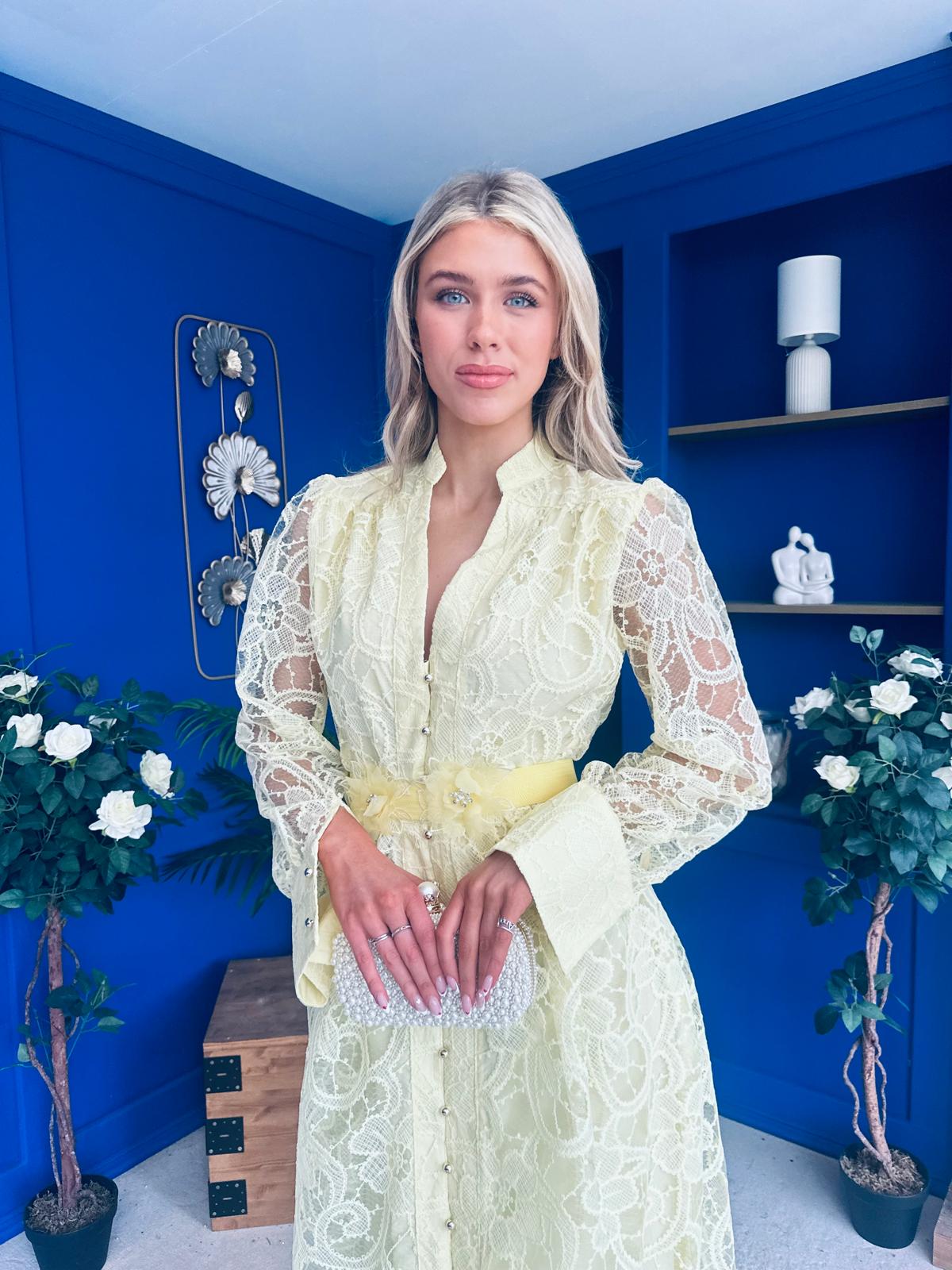 Marley Crochet Detail Midi Shirt Dress Yellow