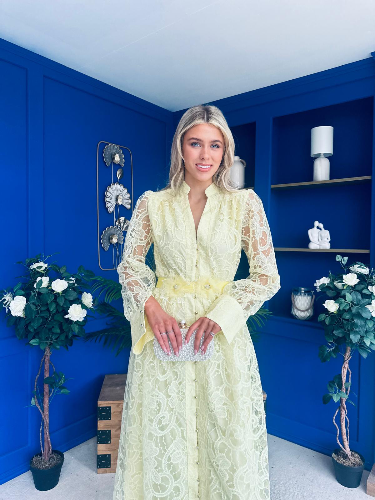 Marley Crochet Detail Midi Shirt Dress Yellow