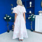 Kiley Embellished Midi Shirt Dress White / Pink