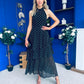 Iris Halterneck Layered Maxi Dress Polka Black