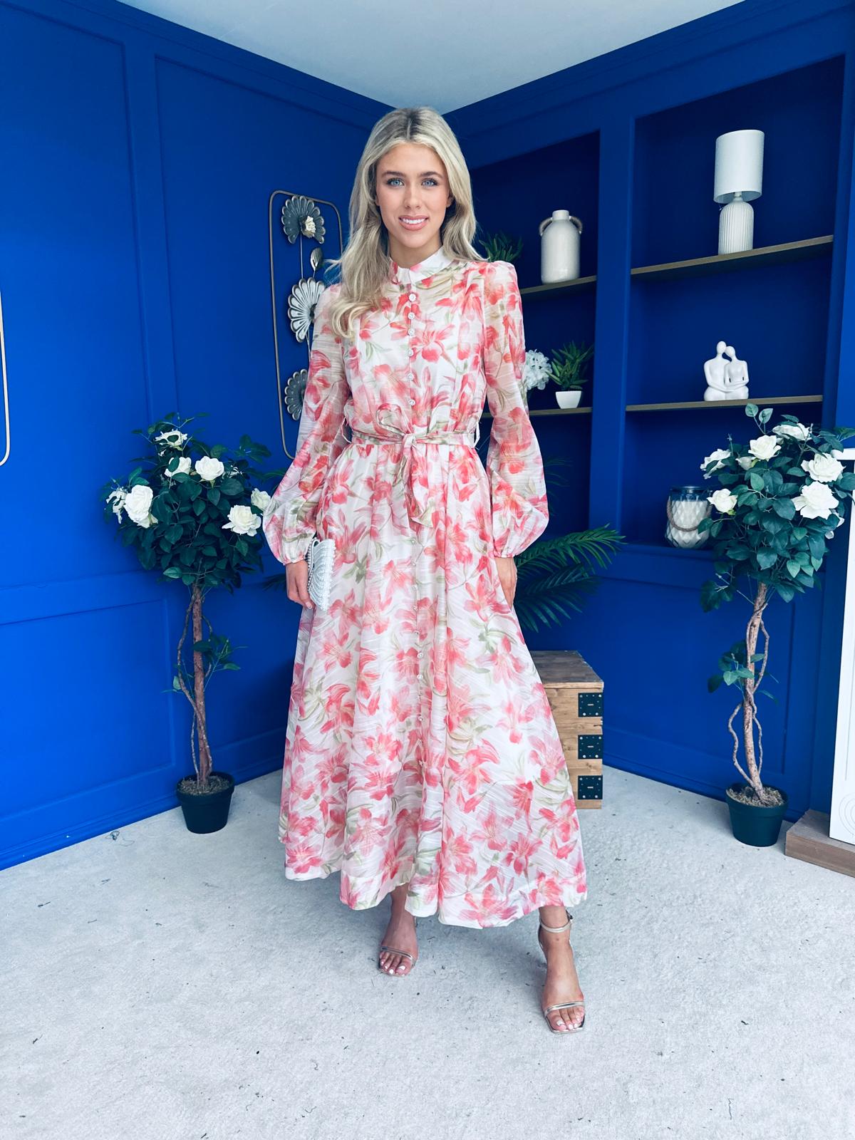 Fiona Faux Button Detail Midi Dress Floral