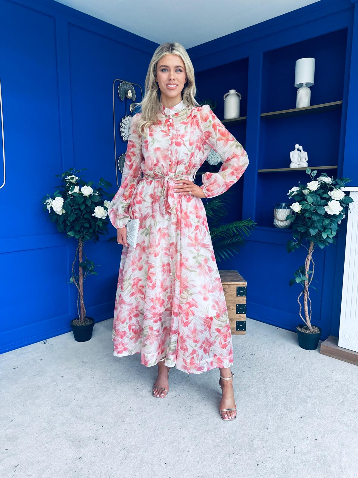 Fiona Faux Button Detail Midi Dress Floral