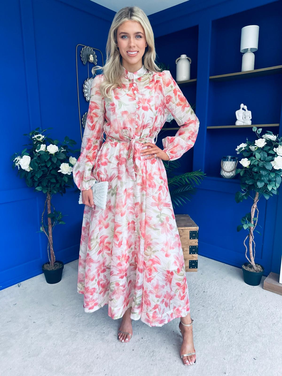 Fiona Faux Button Detail Midi Dress Floral