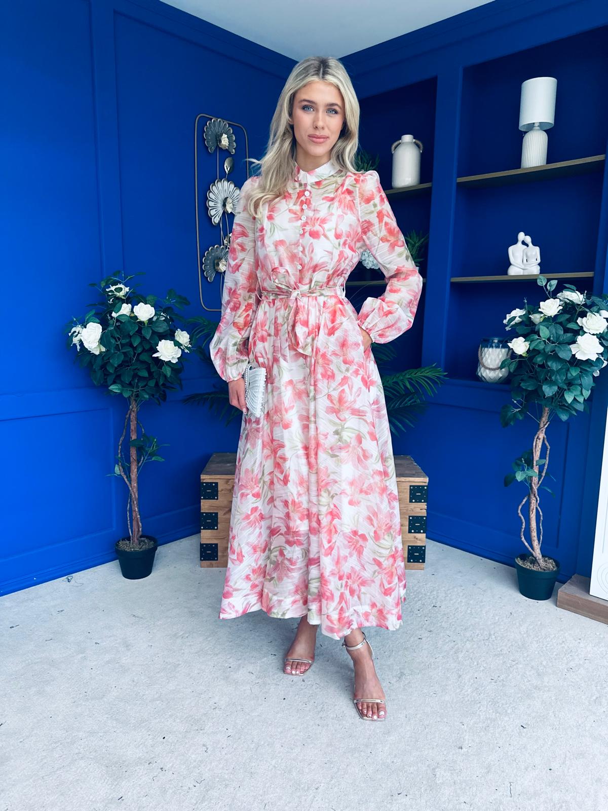 Fiona Faux Button Detail Midi Dress Floral