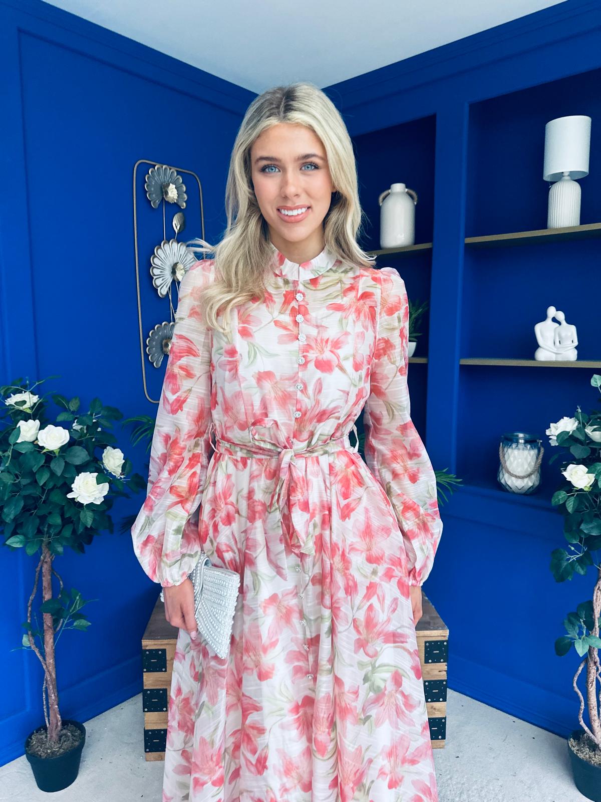 Fiona Faux Button Detail Midi Dress Floral