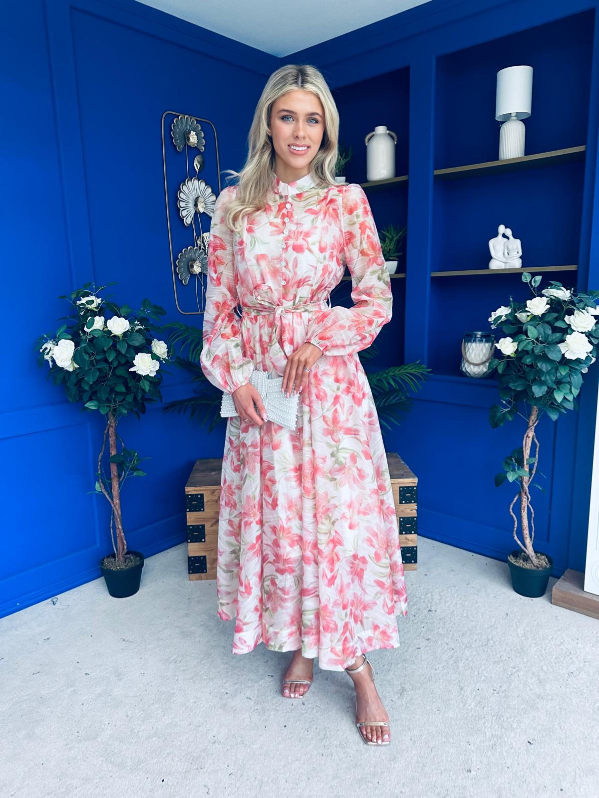 Fiona Faux Button Detail Midi Dress Floral