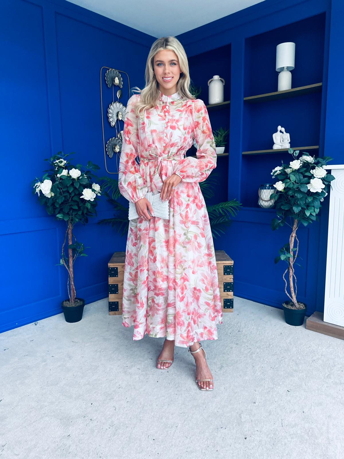 Fiona Faux Button Detail Midi Dress Floral