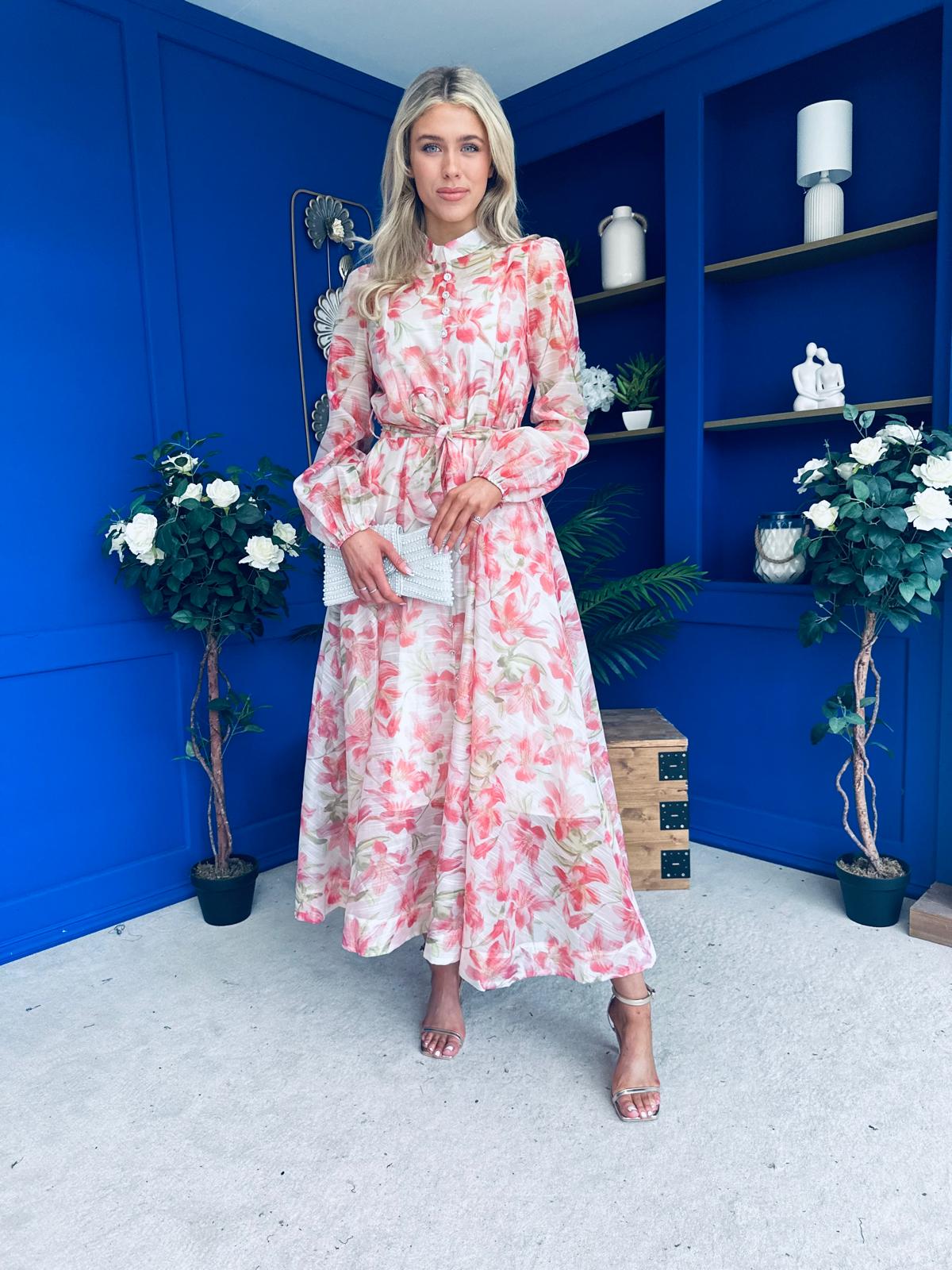 Fiona Faux Button Detail Midi Dress Floral