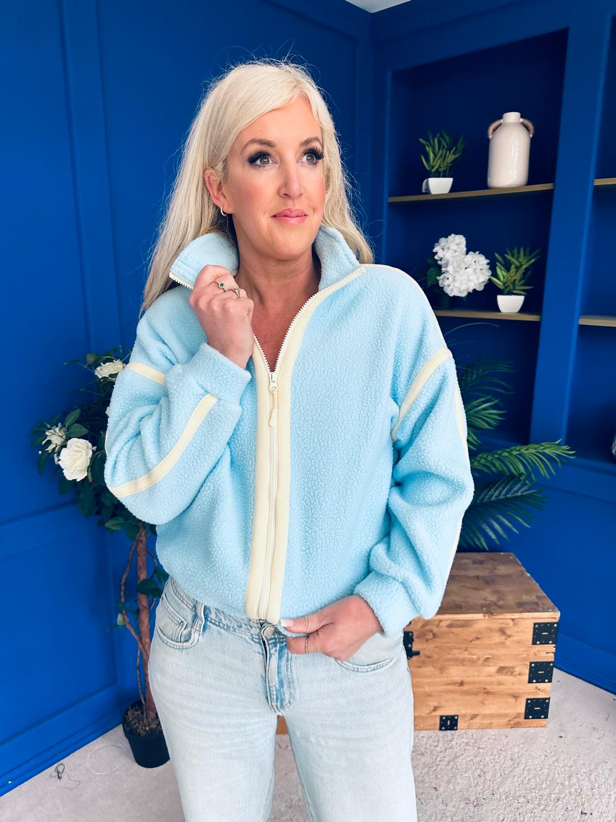 Lulu Contrast Binding Full Zip Fleece Blue