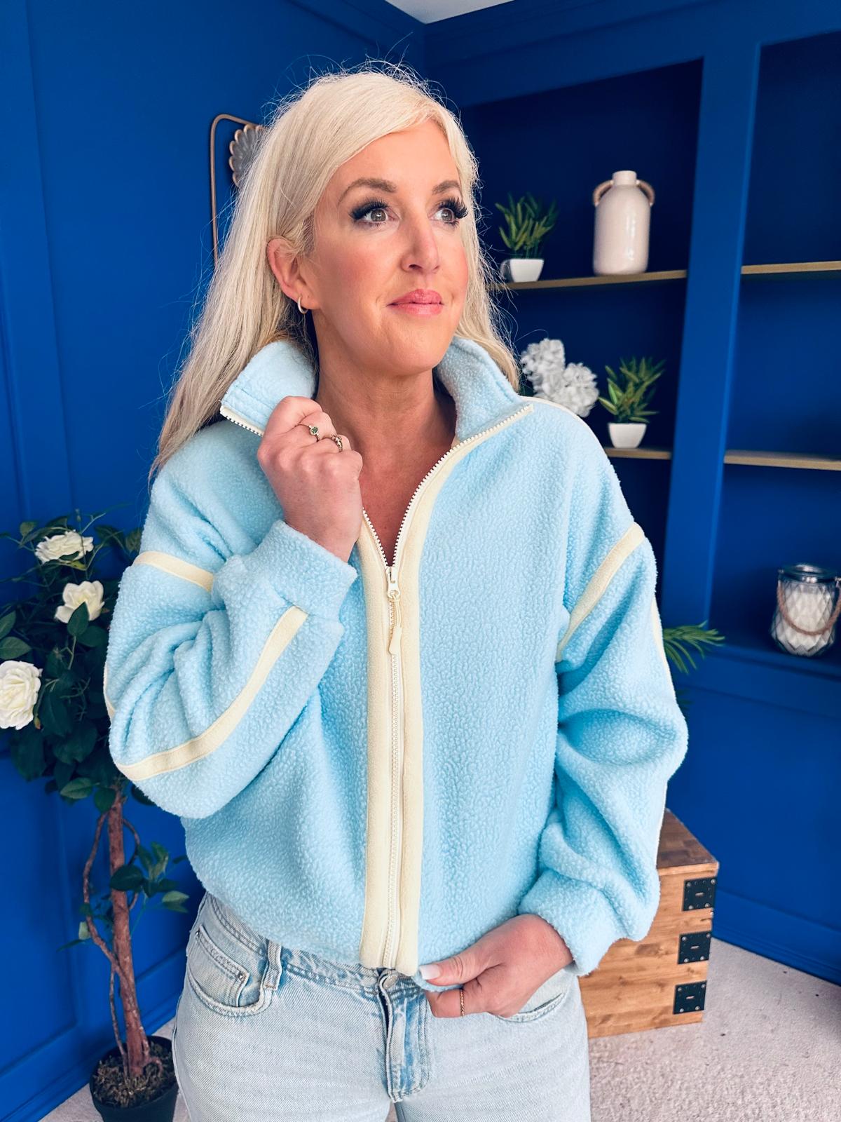 Lulu Contrast Binding Full Zip Fleece Blue