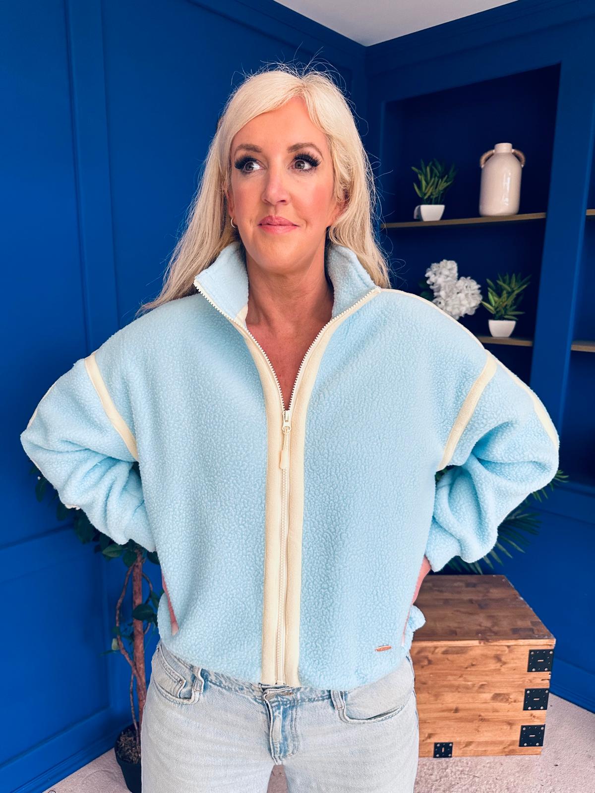 Lulu Contrast Binding Full Zip Fleece Blue