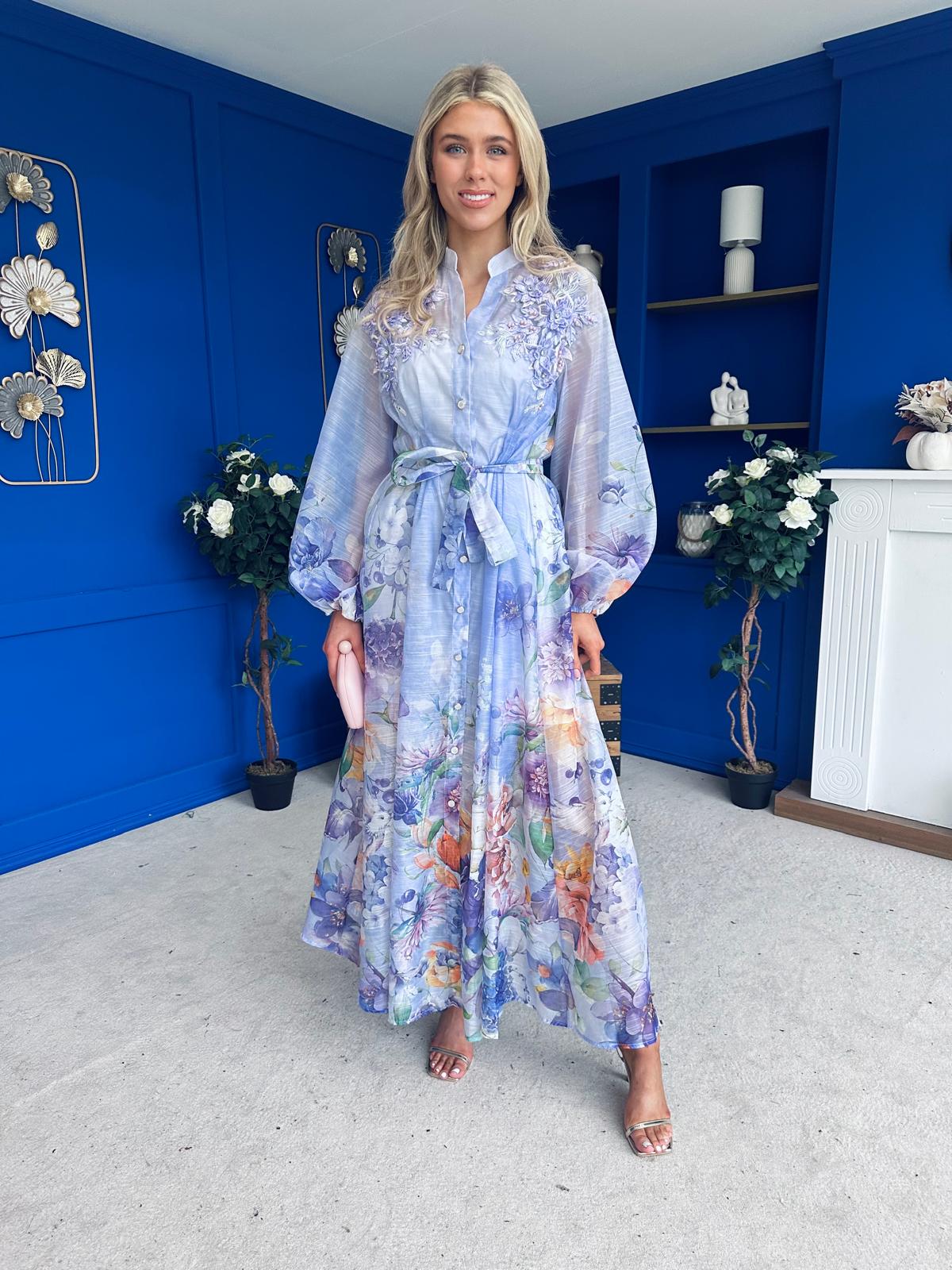 Erin Detailed Midi Shirt Dress Floral Violet