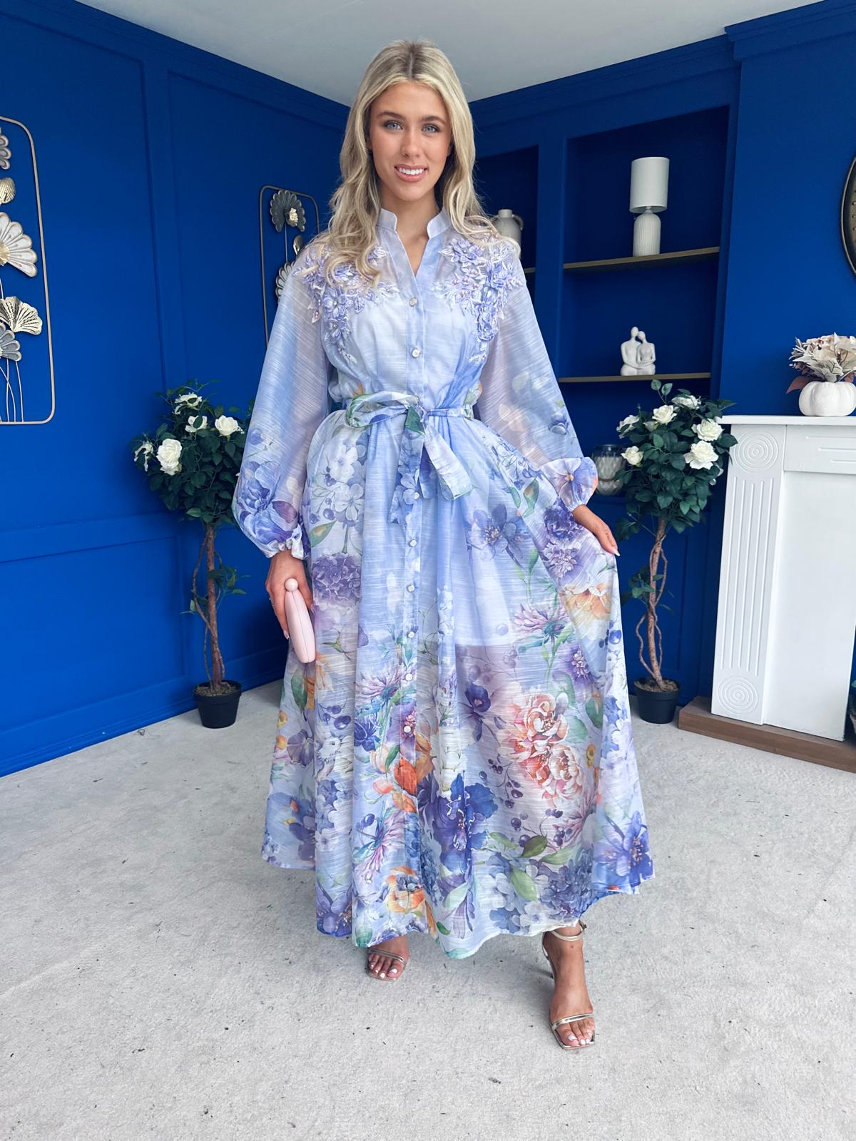 Erin Detailed Midi Shirt Dress Floral Violet