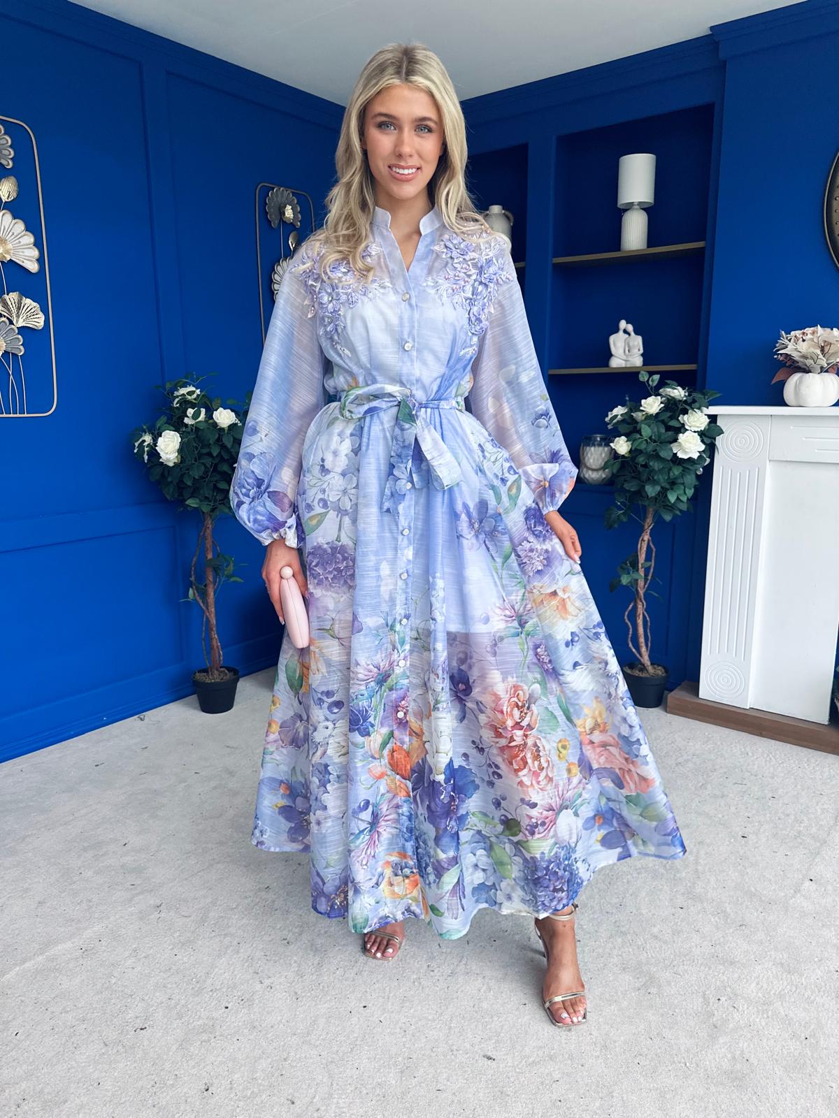 Erin Detailed Midi Shirt Dress Floral Violet