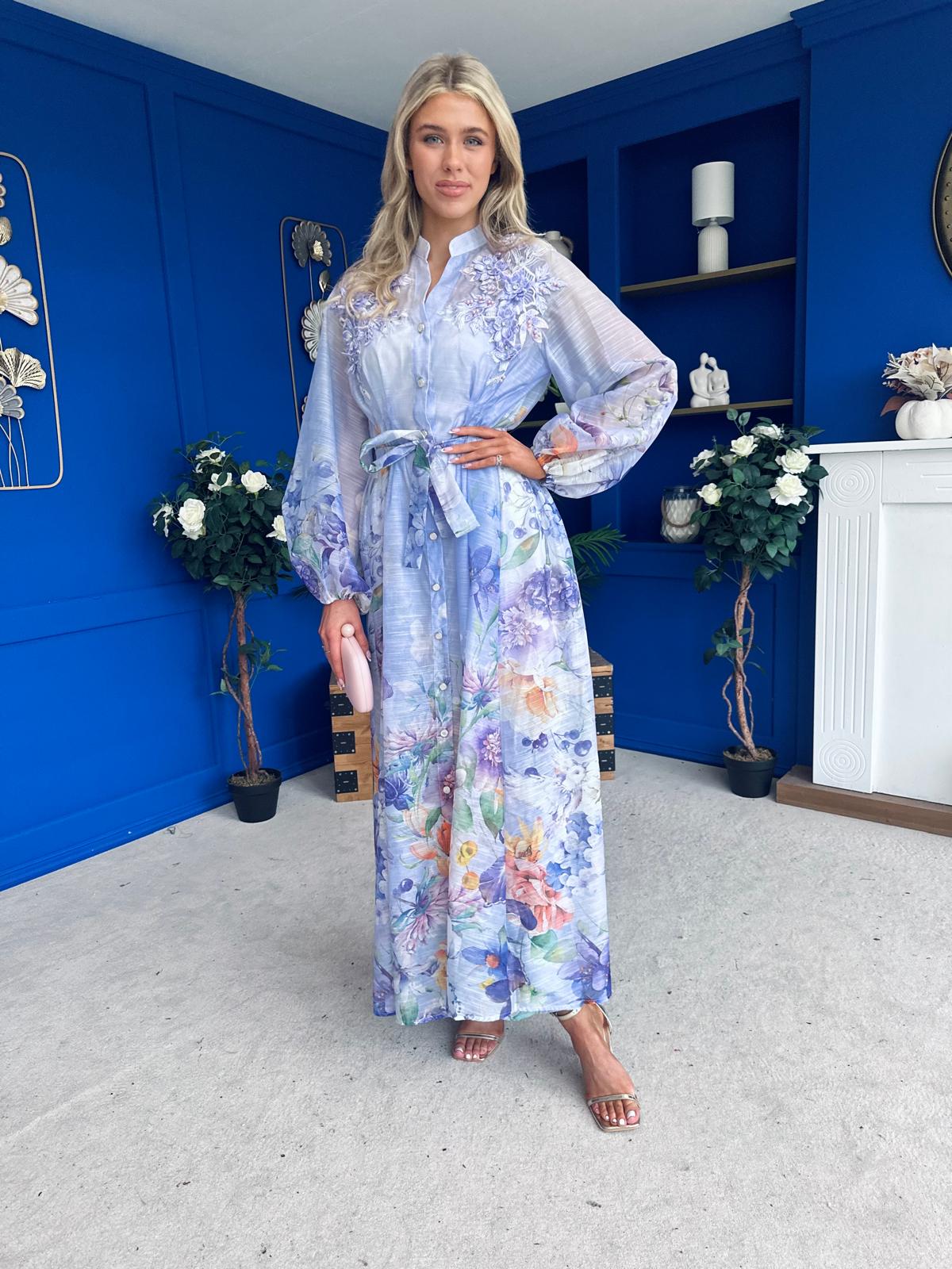 Erin Detailed Midi Shirt Dress Floral Violet