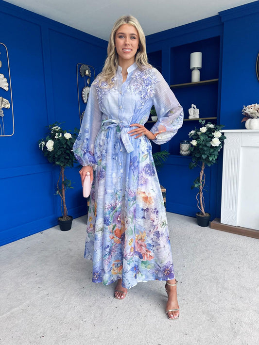 Erin Detailed Midi Shirt Dress Floral Violet