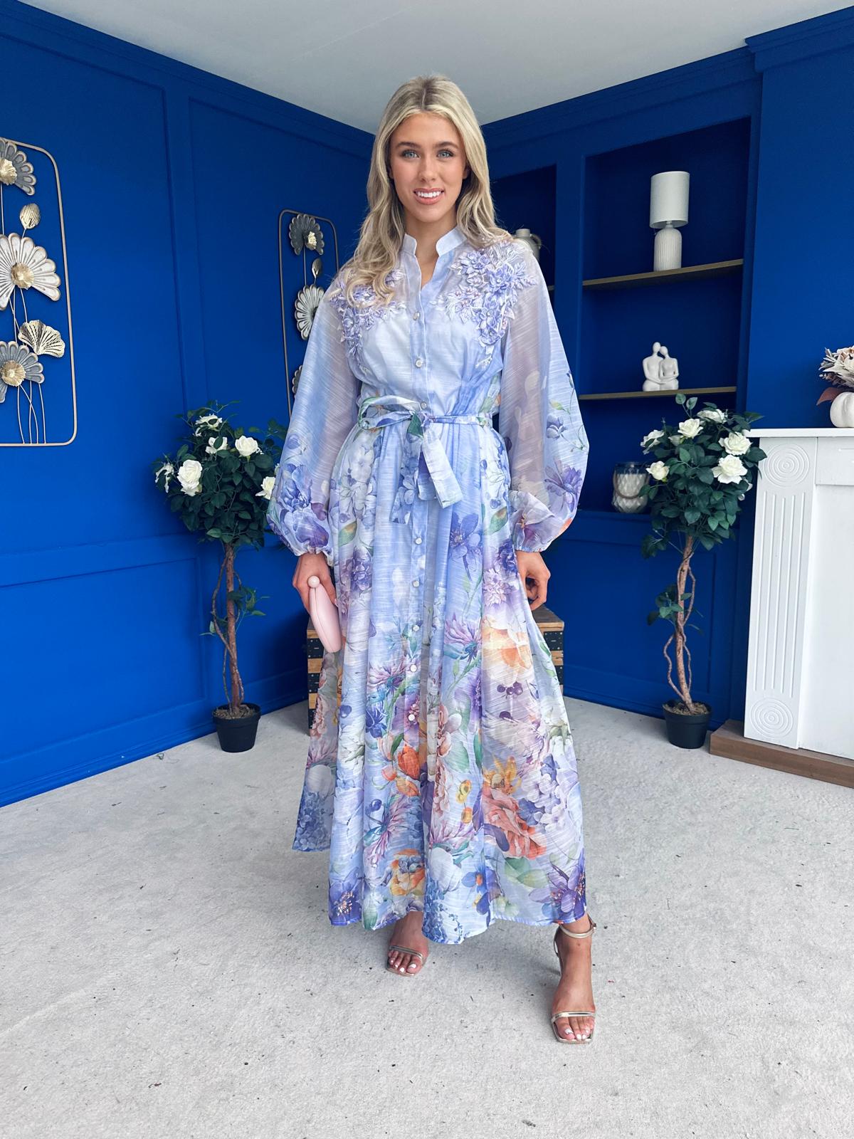 Erin Detailed Midi Shirt Dress Floral Violet
