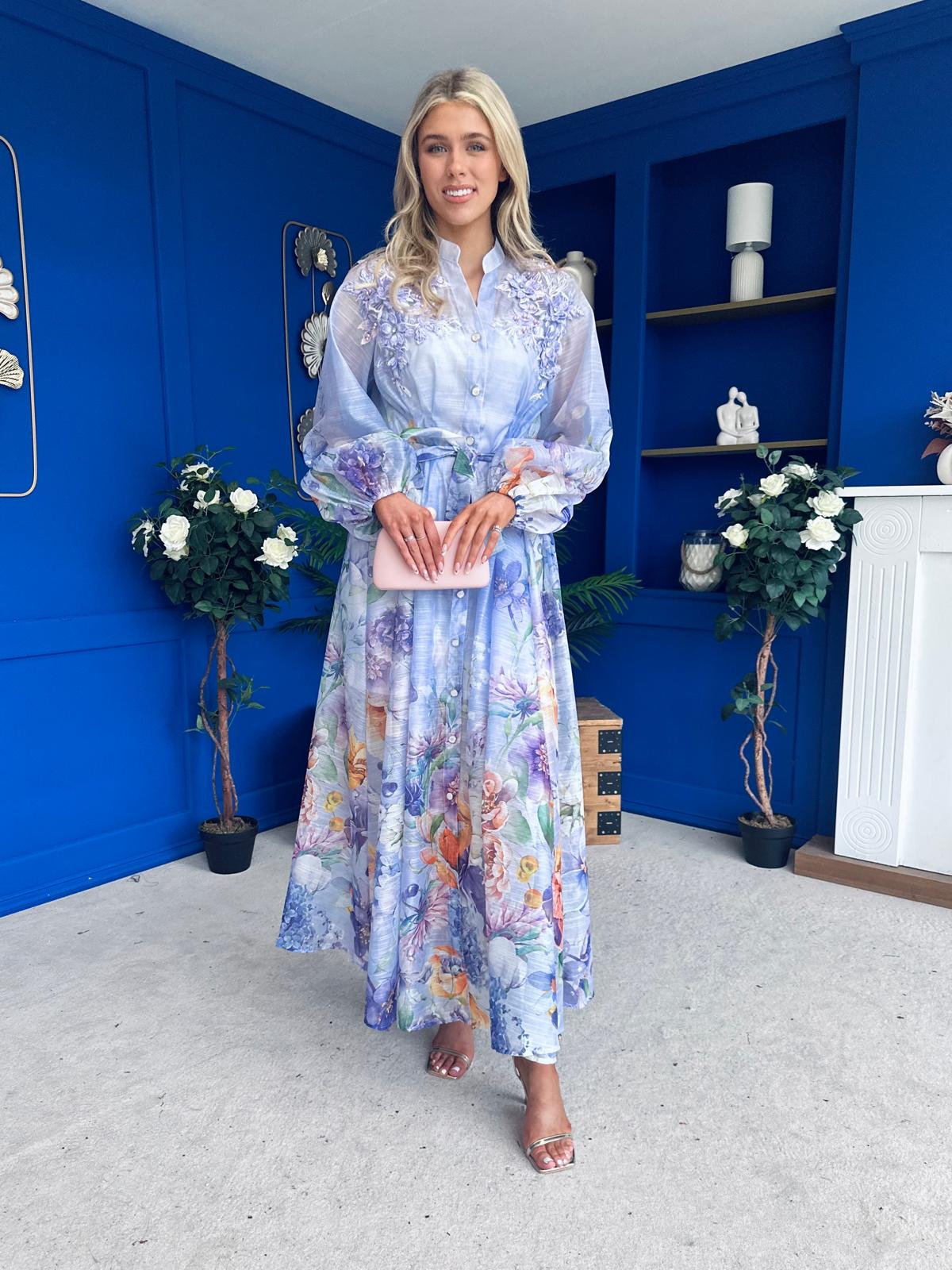 Erin Detailed Midi Shirt Dress Floral Violet