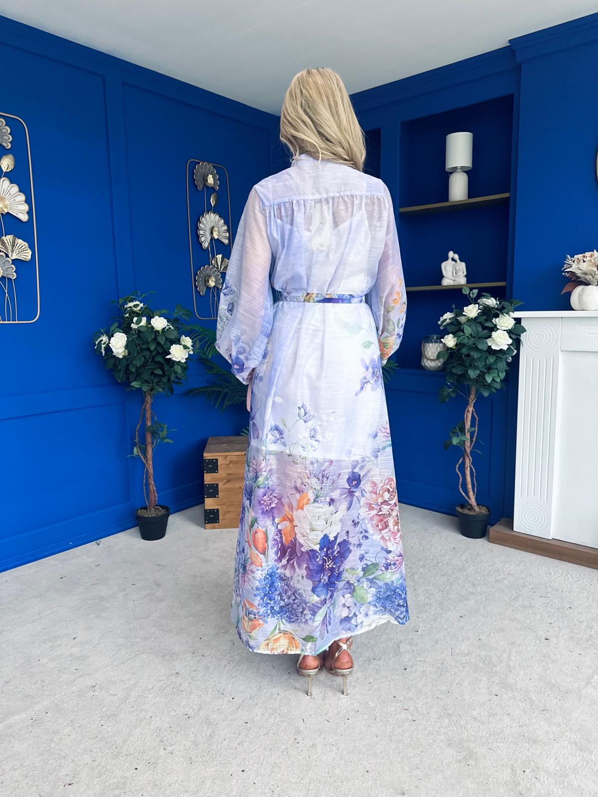 Erin Detailed Midi Shirt Dress Floral Violet