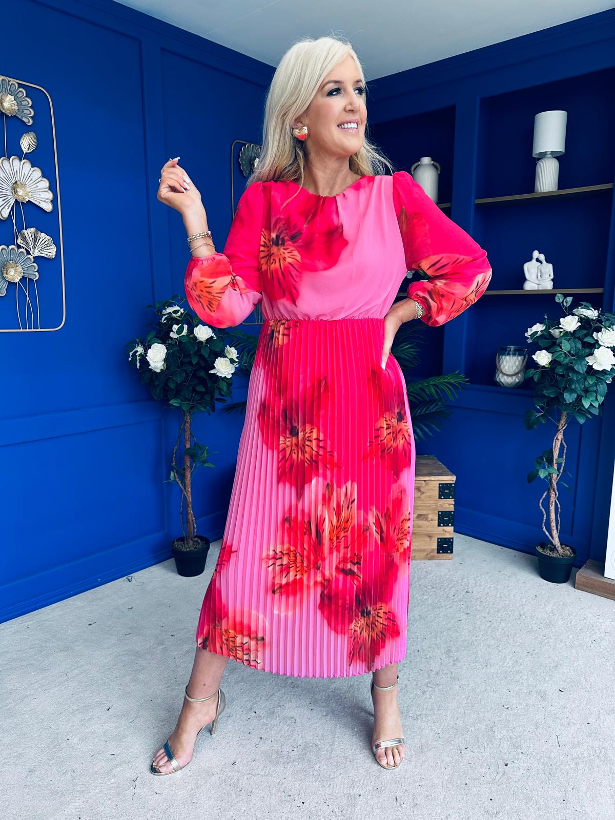 Dakota Pleated Midi Dress Pink