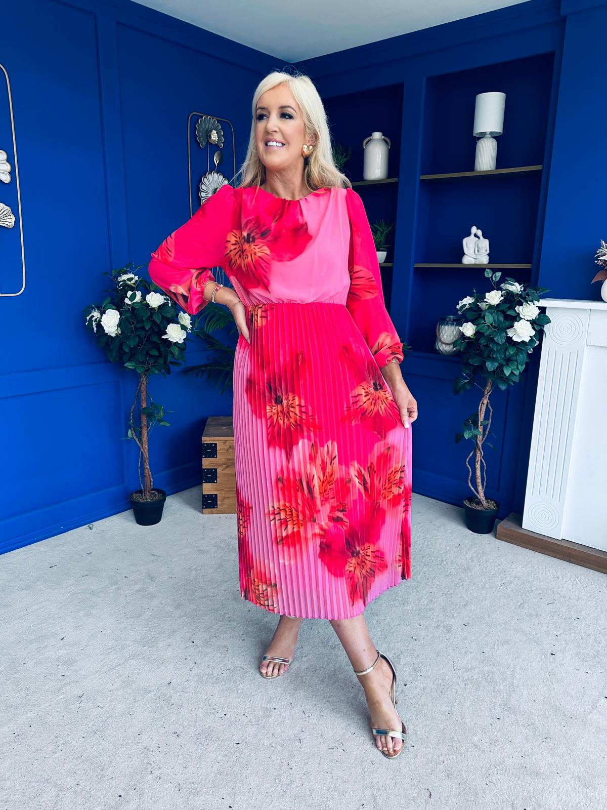 Dakota Pleated Midi Dress Pink