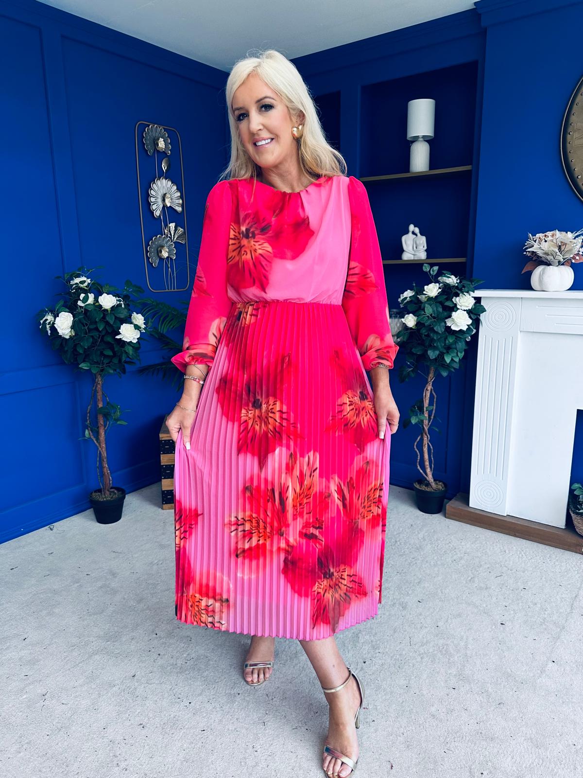 Dakota Pleated Midi Dress Pink