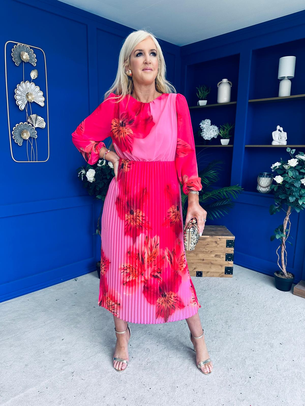 Dakota Pleated Midi Dress Pink