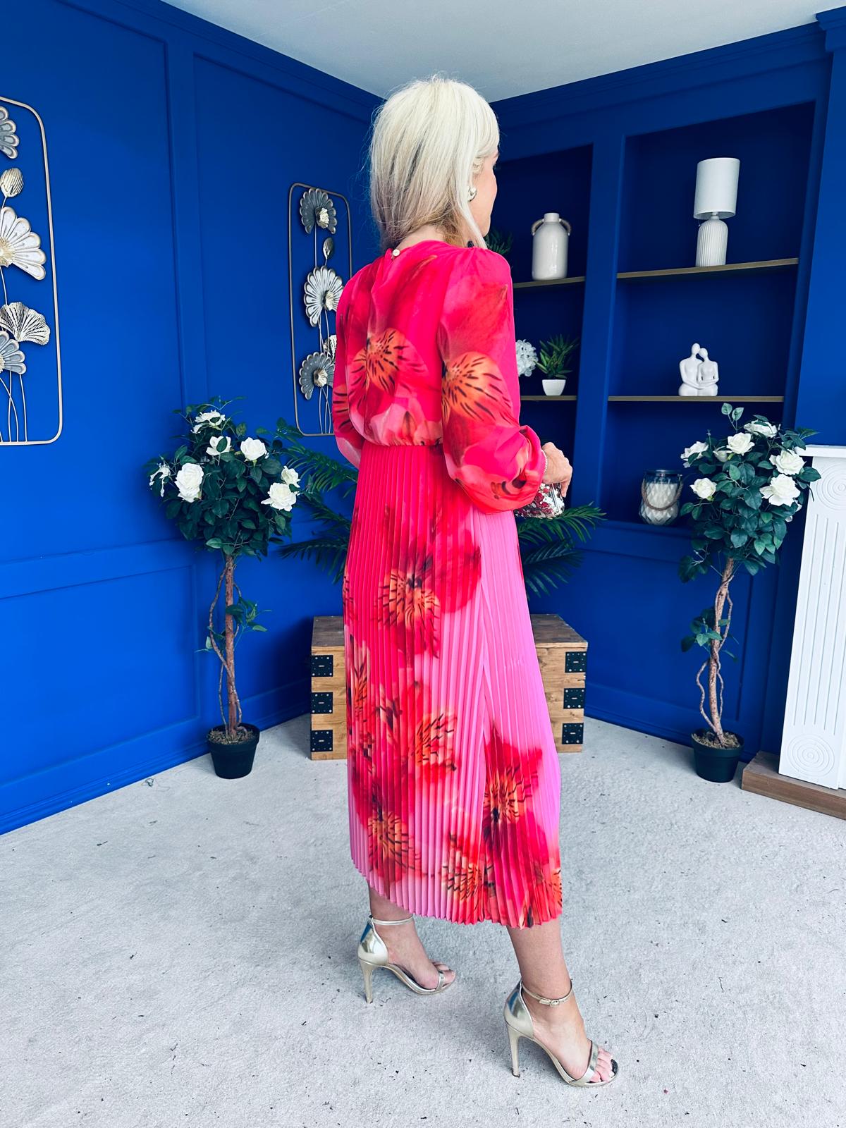 Dakota Pleated Midi Dress Pink