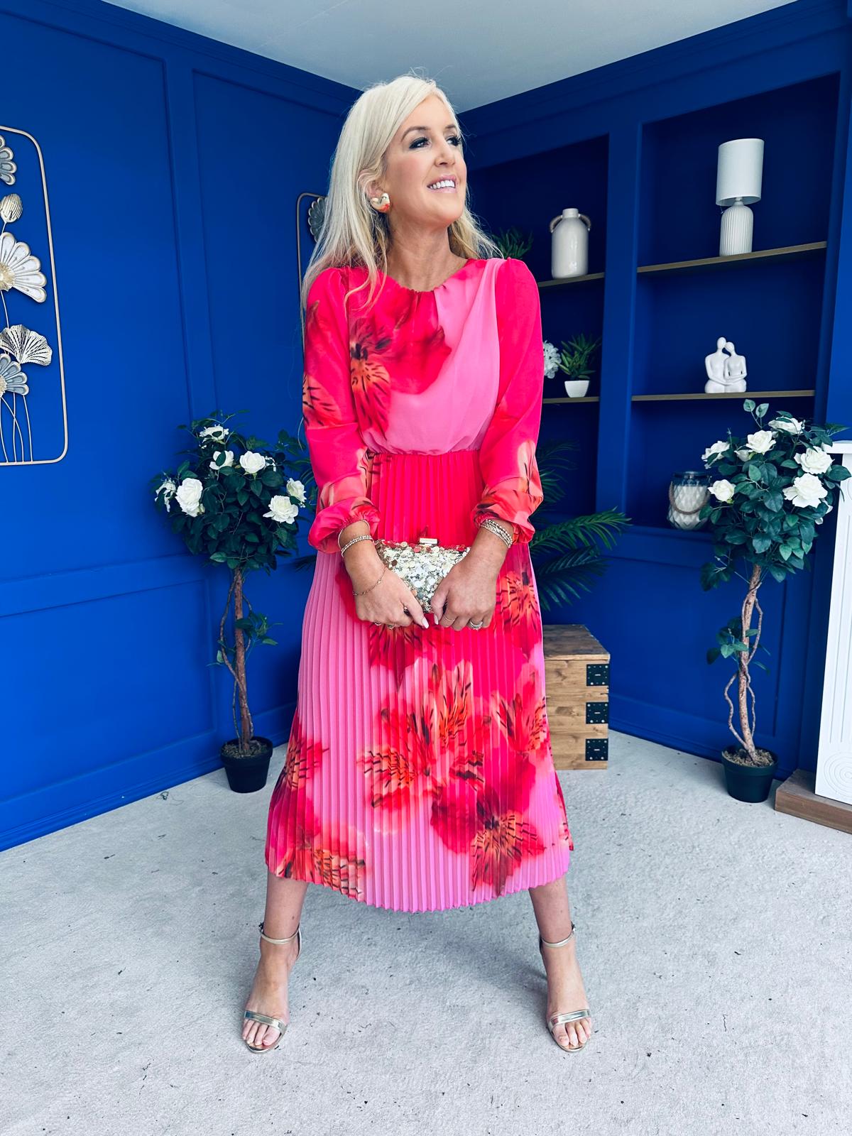 Dakota Pleated Midi Dress Pink