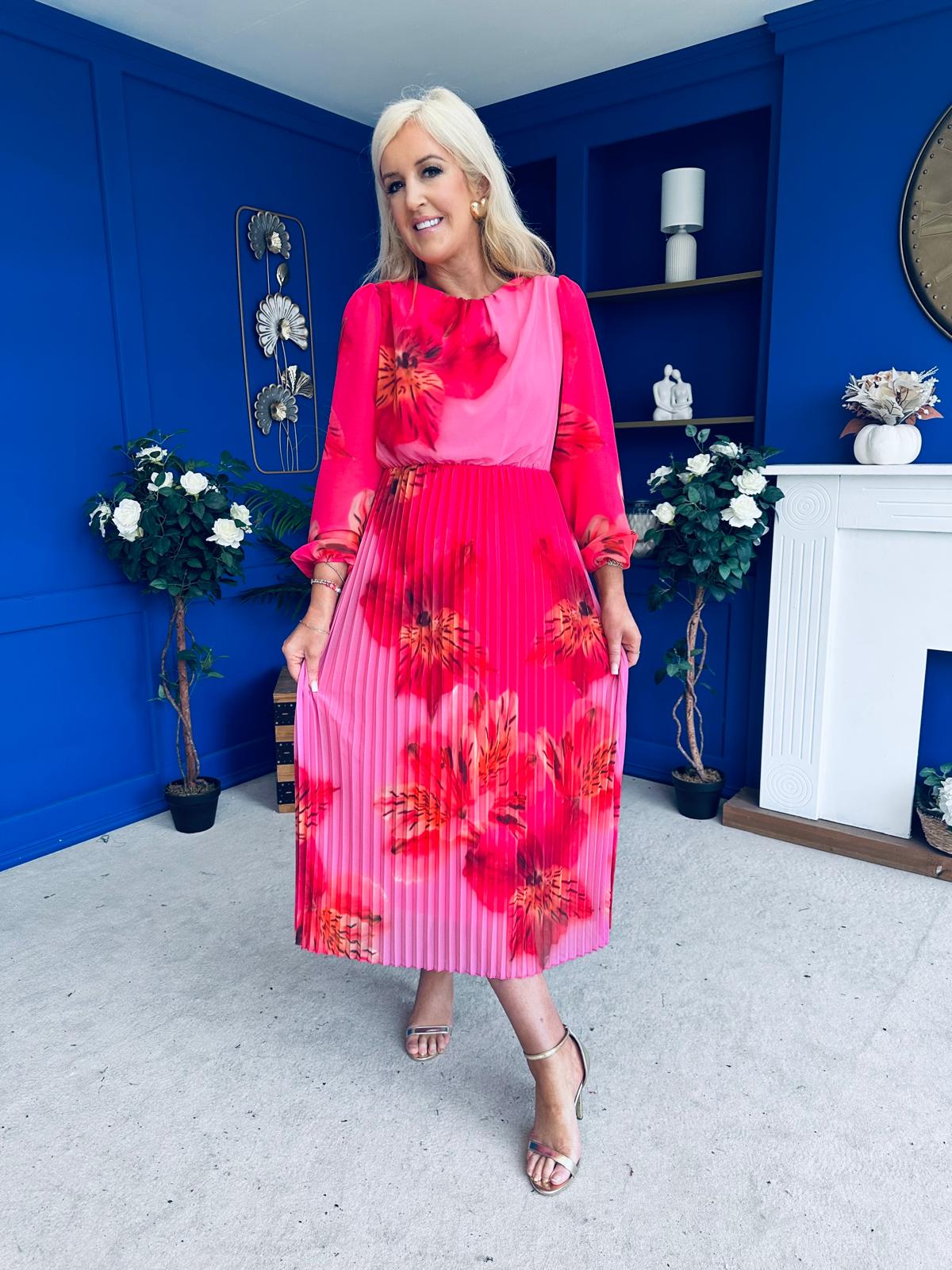 Dakota Pleated Midi Dress Pink