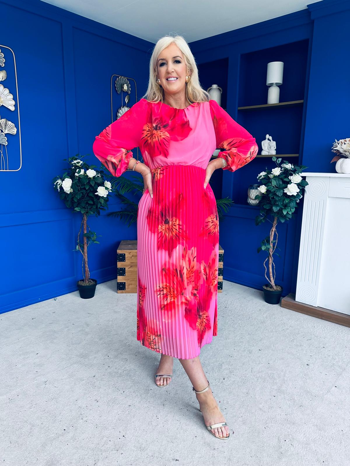 Dakota Pleated Midi Dress Pink